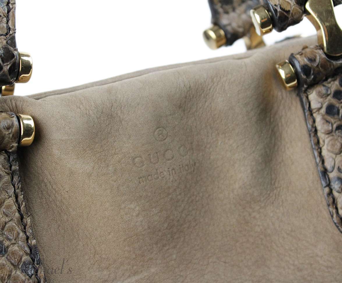 GUCCI TAUPE BROWN SUEDE SNAKE SKIN BAG