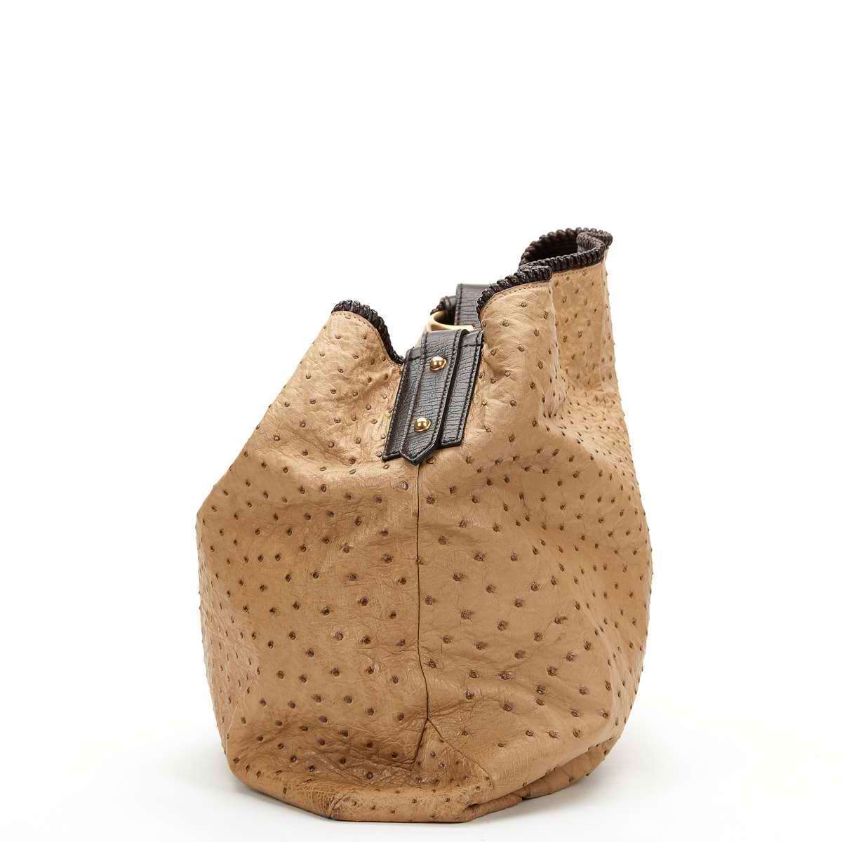 GUCCI - BEIGE OSTRICH LEATHER HORSEBIT HOBO BAG 2007