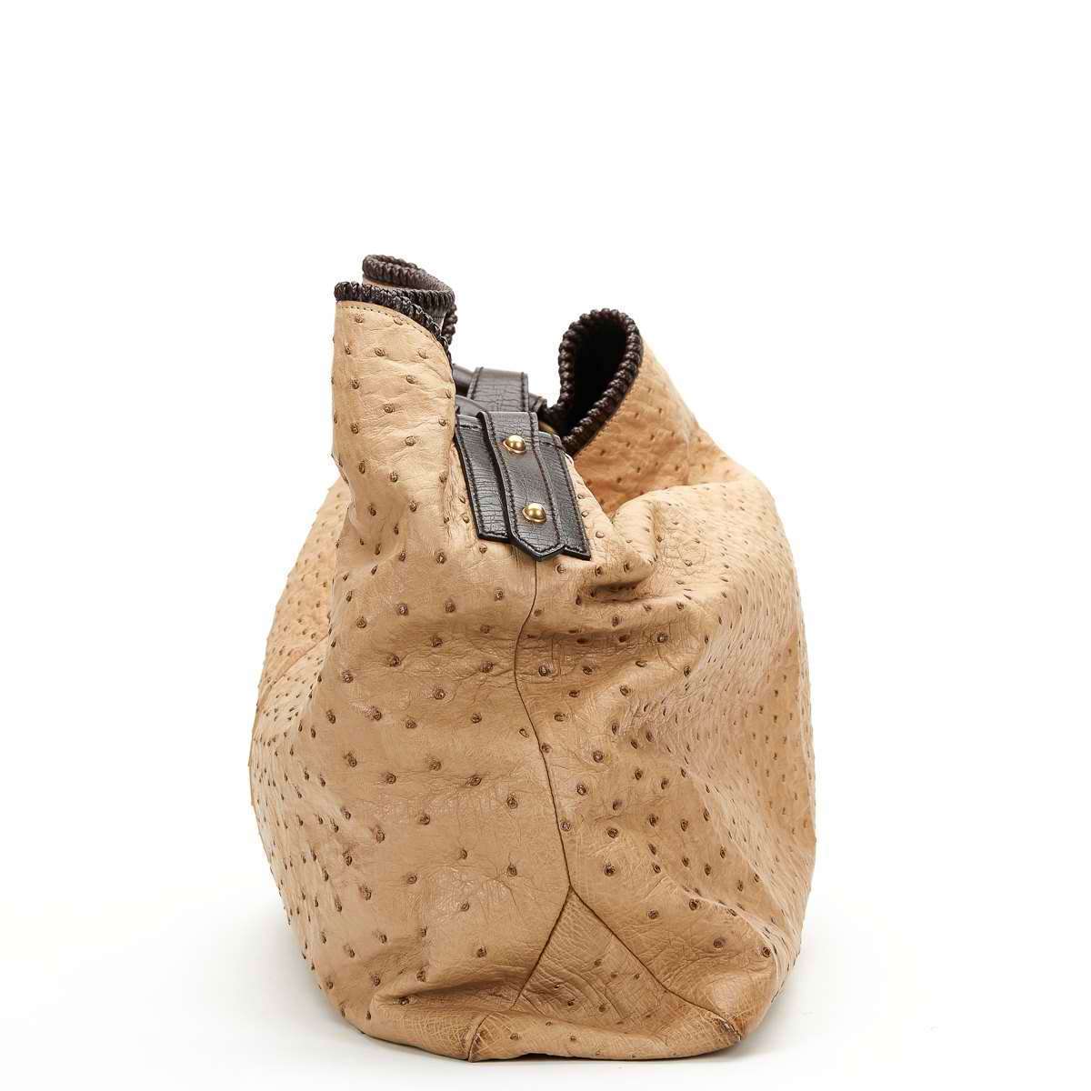 GUCCI - BEIGE OSTRICH LEATHER HORSEBIT HOBO BAG 2007