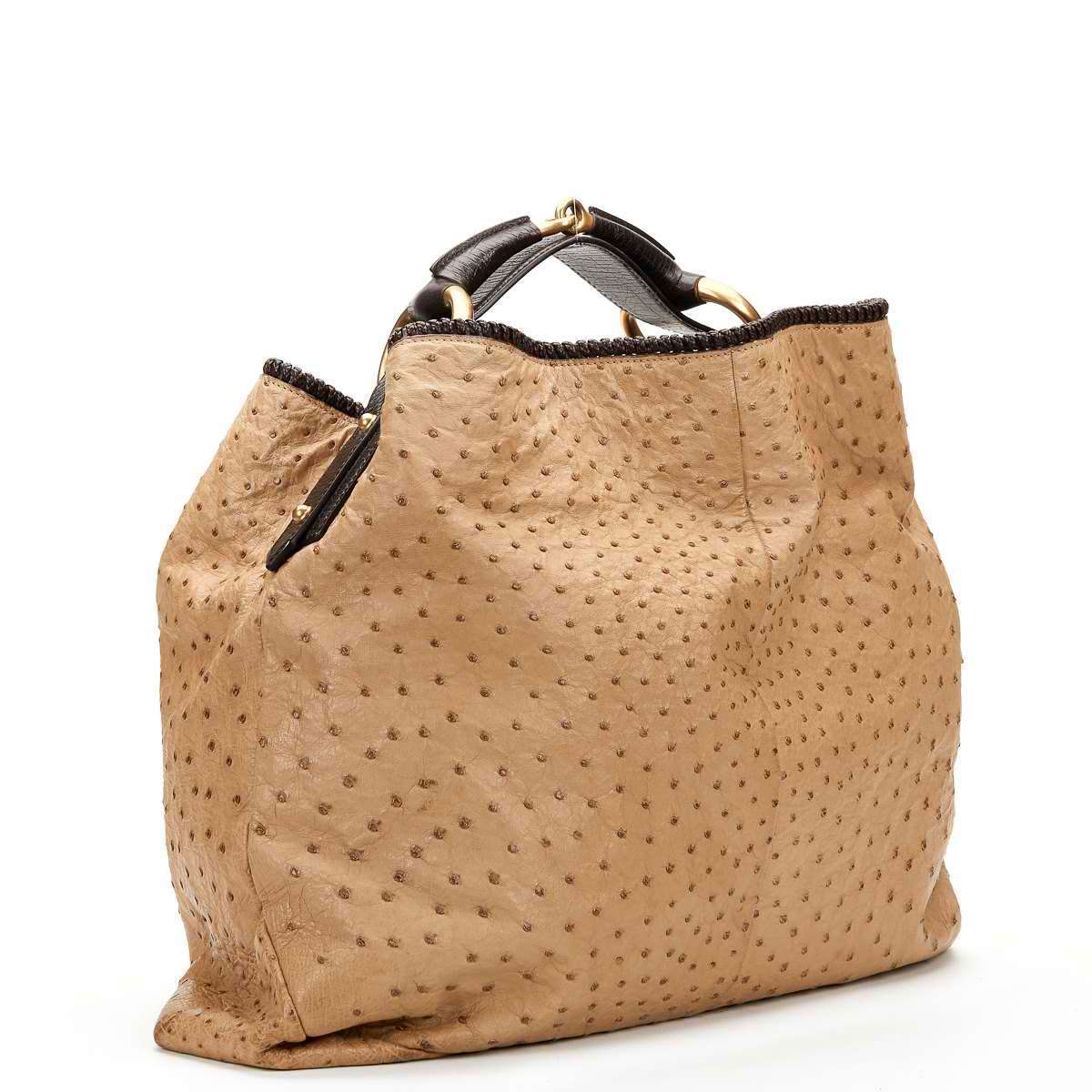 GUCCI - BEIGE OSTRICH LEATHER HORSEBIT HOBO BAG 2007