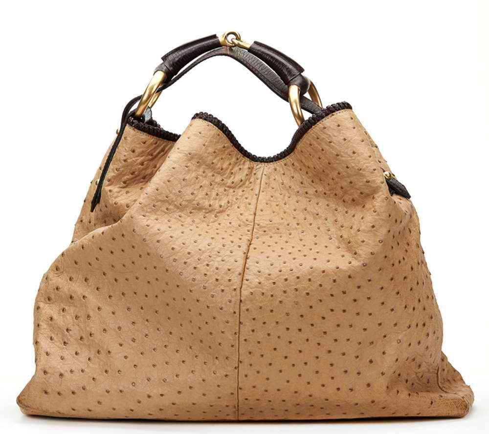 GUCCI - BEIGE OSTRICH LEATHER HORSEBIT HOBO BAG 2007
