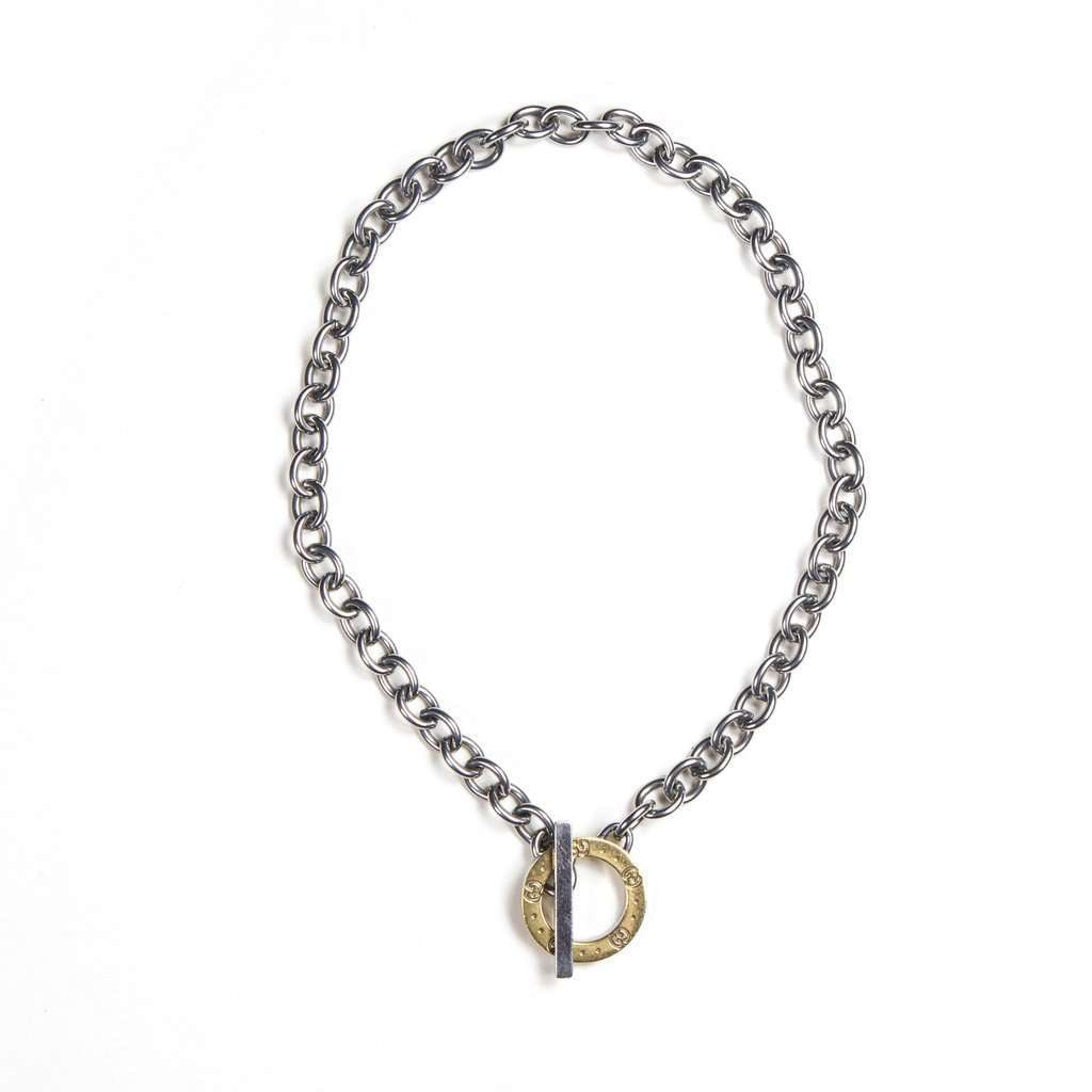 Gucci - 18K Gold + Sterling Silver Circle Pendant Necklace