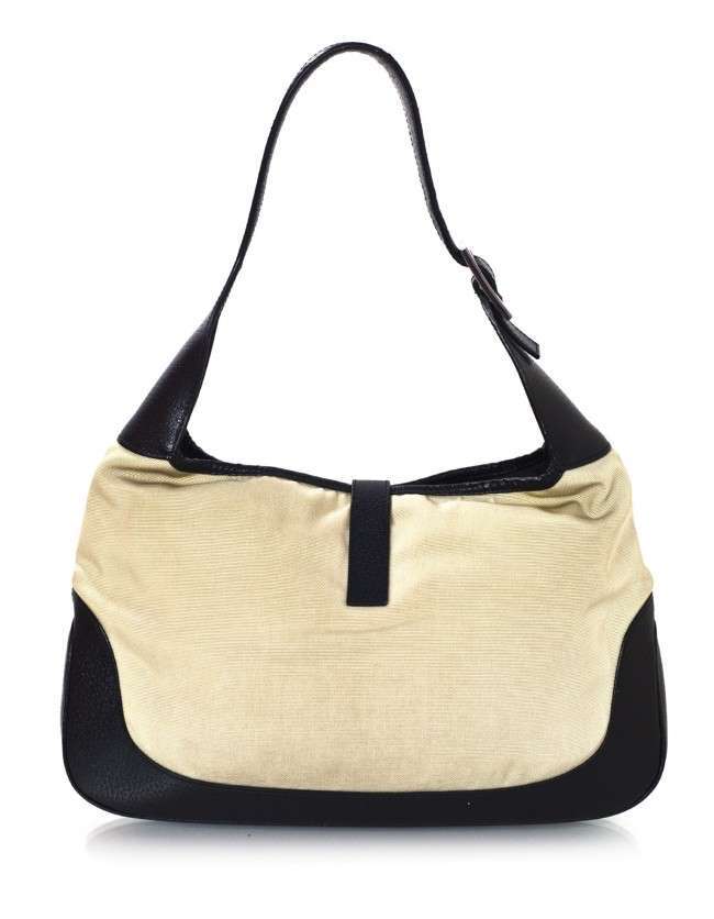 Gucci Black Leather and Beige Canvas Jackie-O Bag