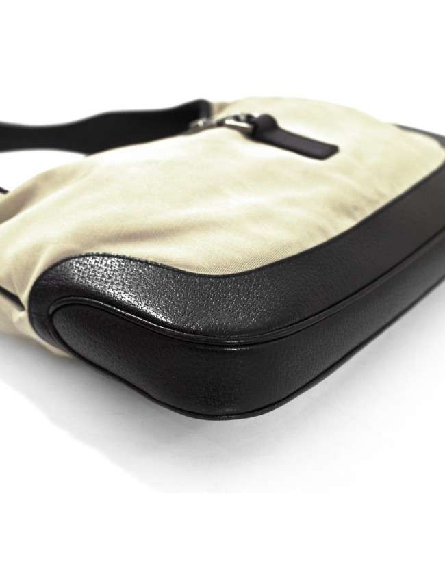 Gucci Black Leather and Beige Canvas Jackie-O Bag