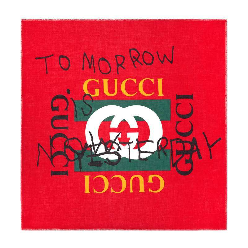 Gucci Red Coco Capitan Logo 140cm Shawl NWT