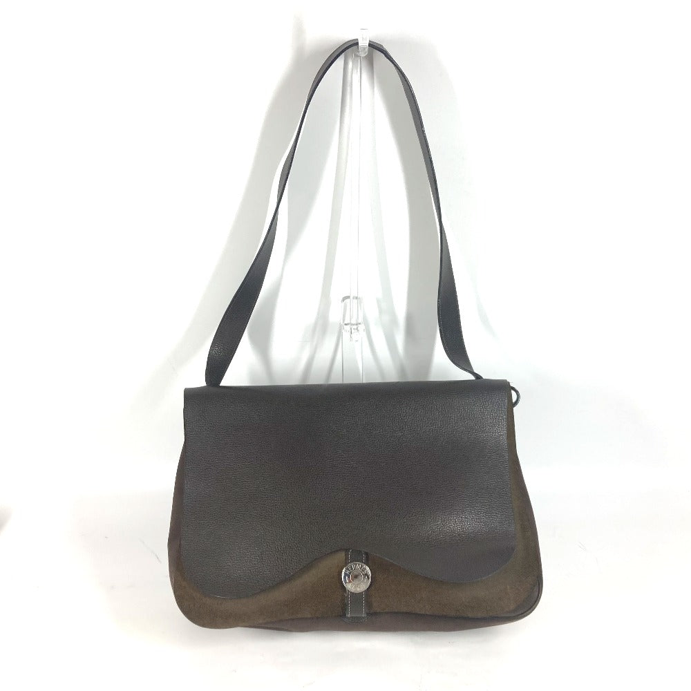Hermes Shoulder Bag Sac Colorado Gm Women Leather Canvas Brown