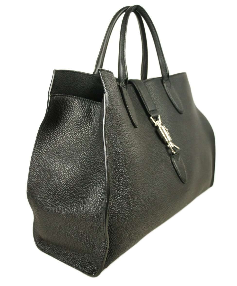 GUCCI BLACK LEATHER JACKIE O TOTE