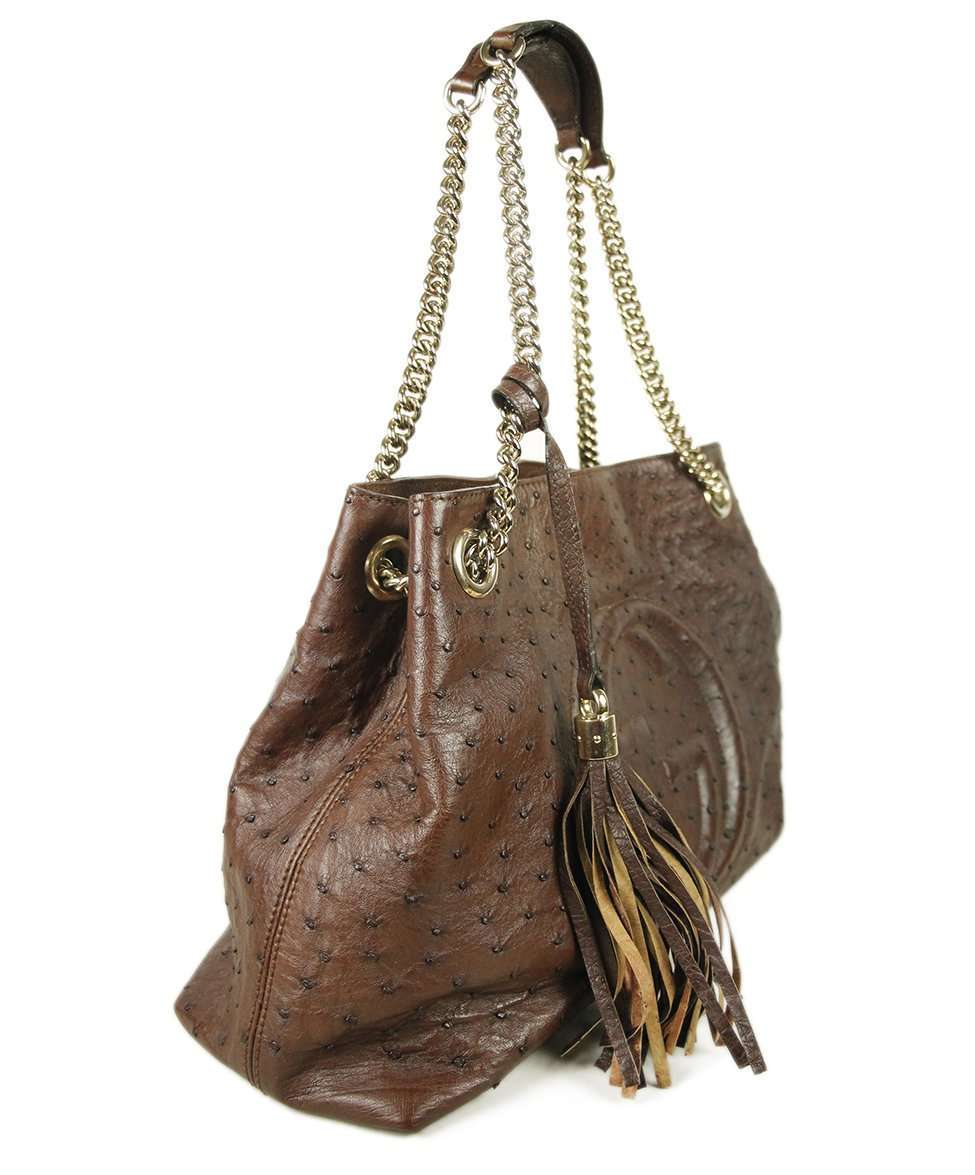 GUCCI "SOHO" BURGUNDY OSTRICH HANDBAG