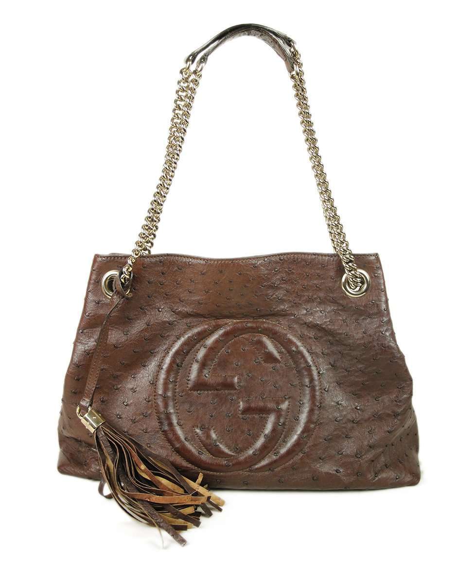 GUCCI "SOHO" BURGUNDY OSTRICH HANDBAG