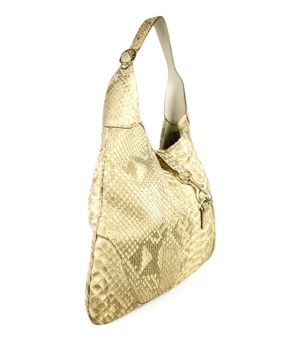 GUCCI BEIGE BROWN PYTHON SKIN HANDBAG