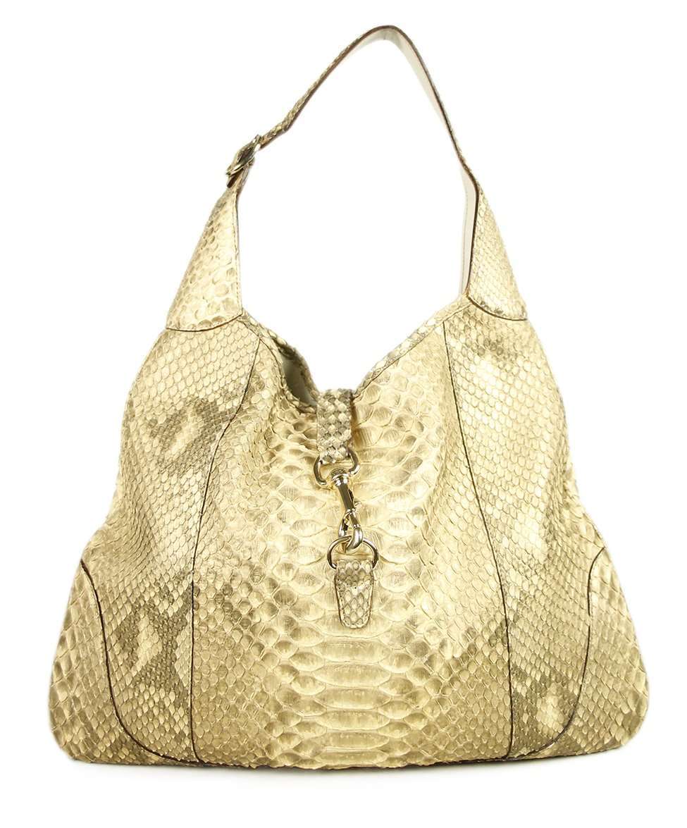 GUCCI BEIGE BROWN PYTHON SKIN HANDBAG