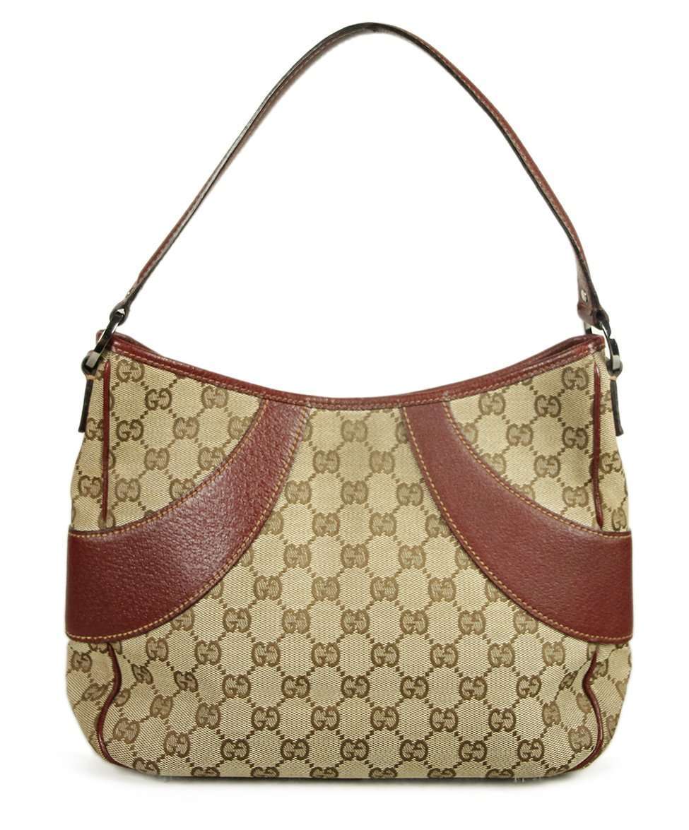 GUCCI MONOGRAM LEATHER AND CANVAS HANDBAG