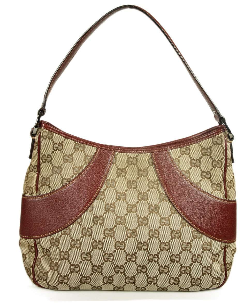 GUCCI MONOGRAM LEATHER AND CANVAS HANDBAG