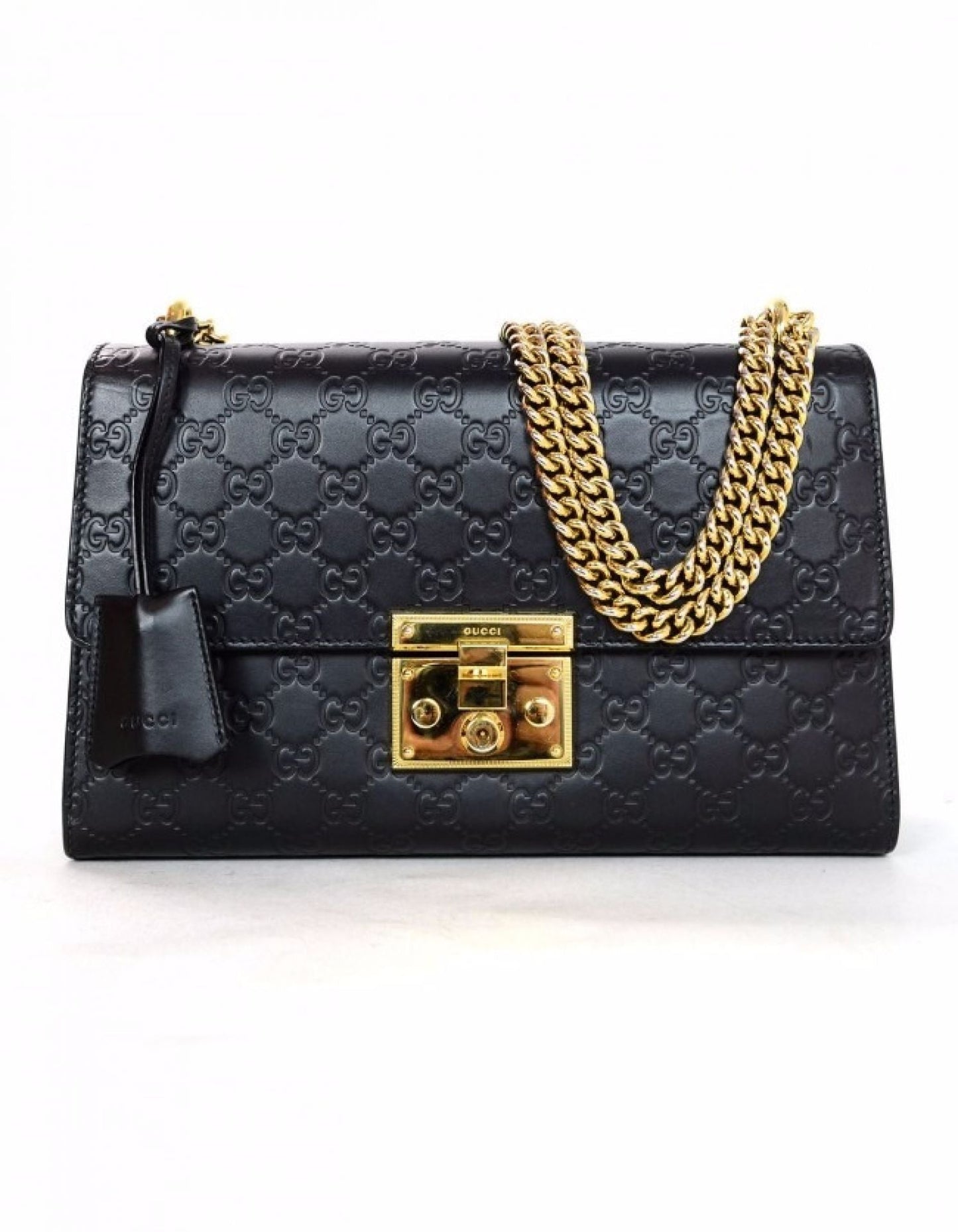 Gucci Black Leather Guccisima Medium Padlock Flap Bag