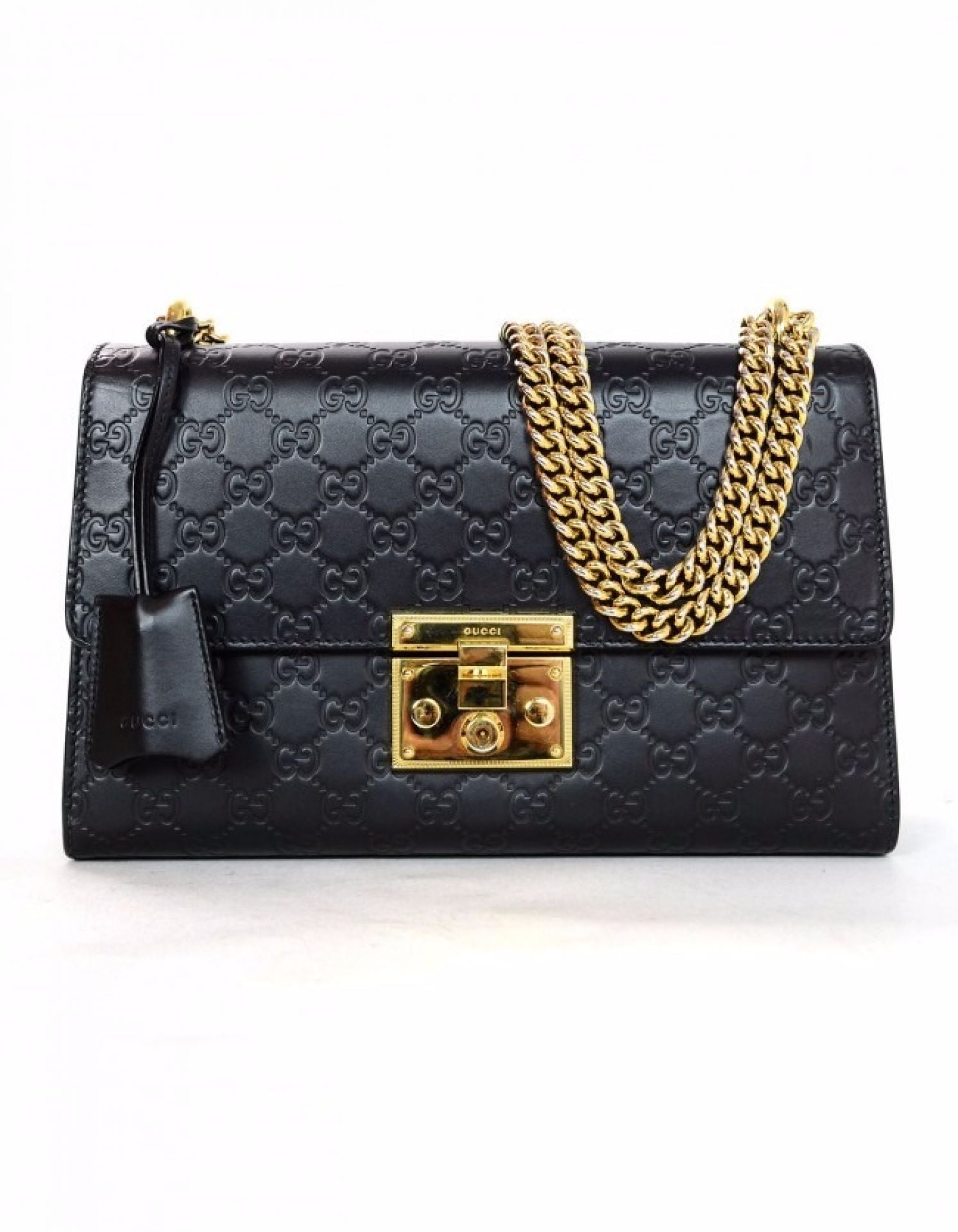 Gucci Black Leather Guccisima Medium Padlock Flap Bag