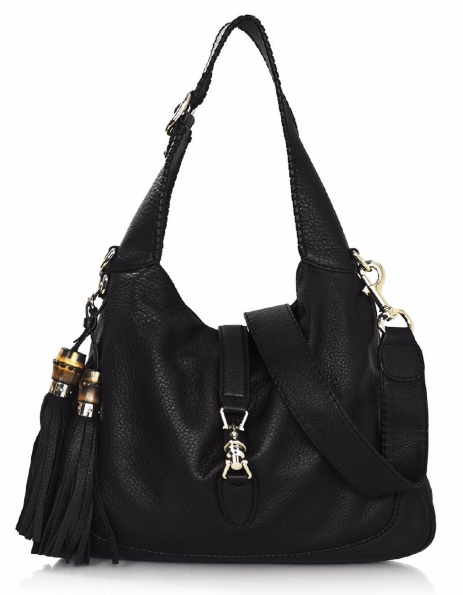 Gucci Black Pebbled Leather New Jackie Medium Satchel Bag