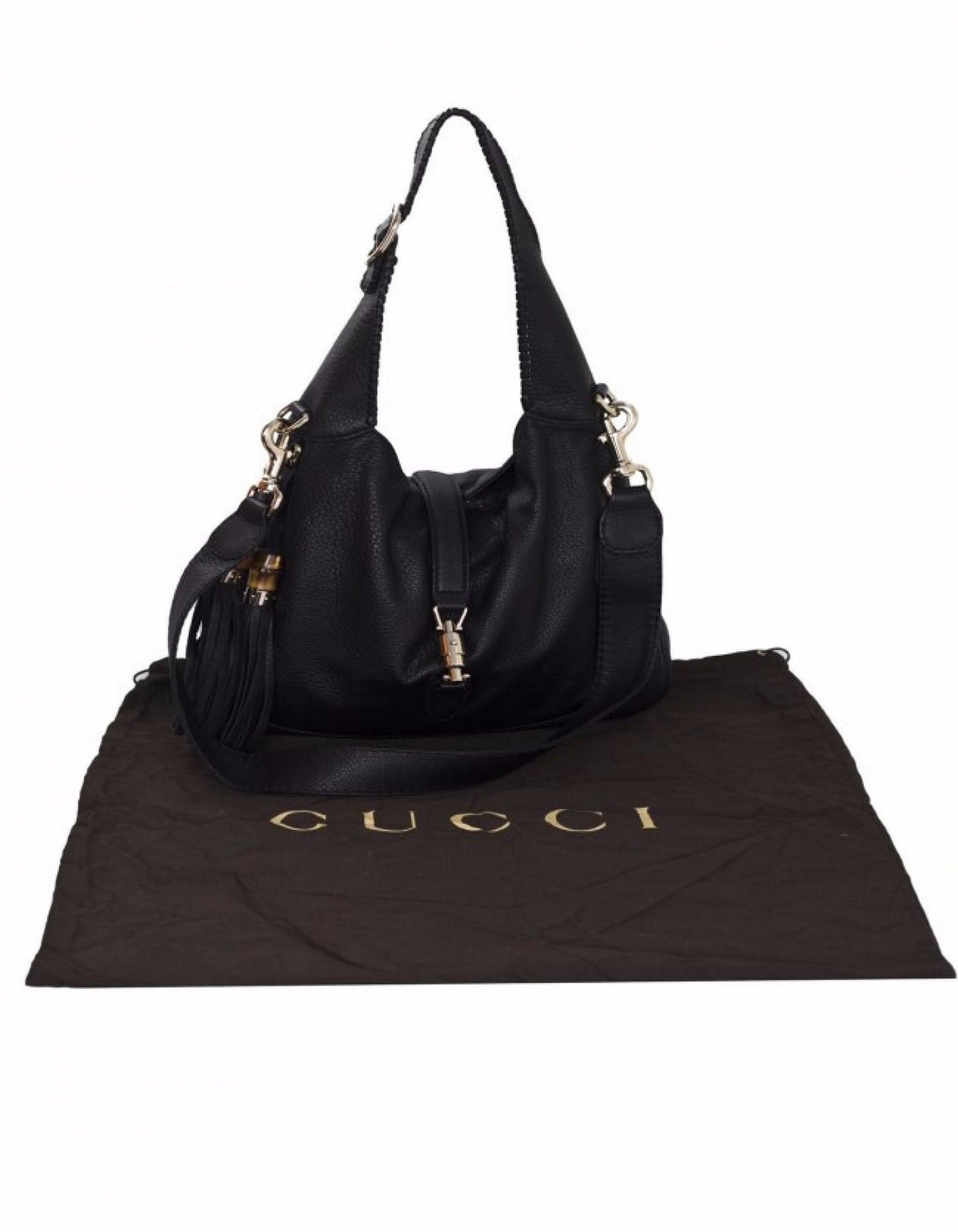 Gucci Black Pebbled Leather New Jackie Medium Satchel Bag