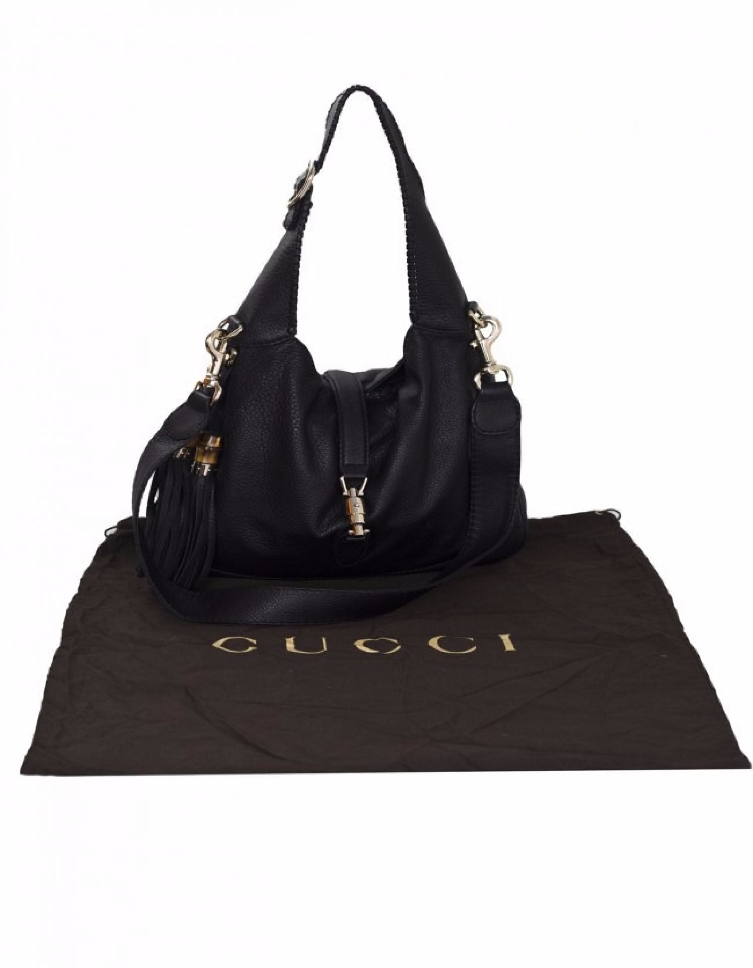 Gucci Black Pebbled Leather New Jackie Medium Satchel Bag