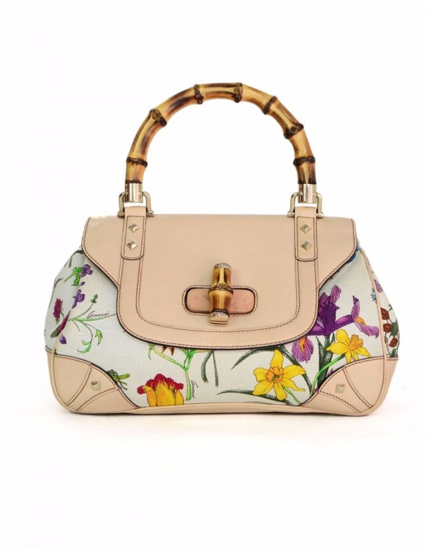 Gucci Flora Canvas & Bamboo Top Handle Bag