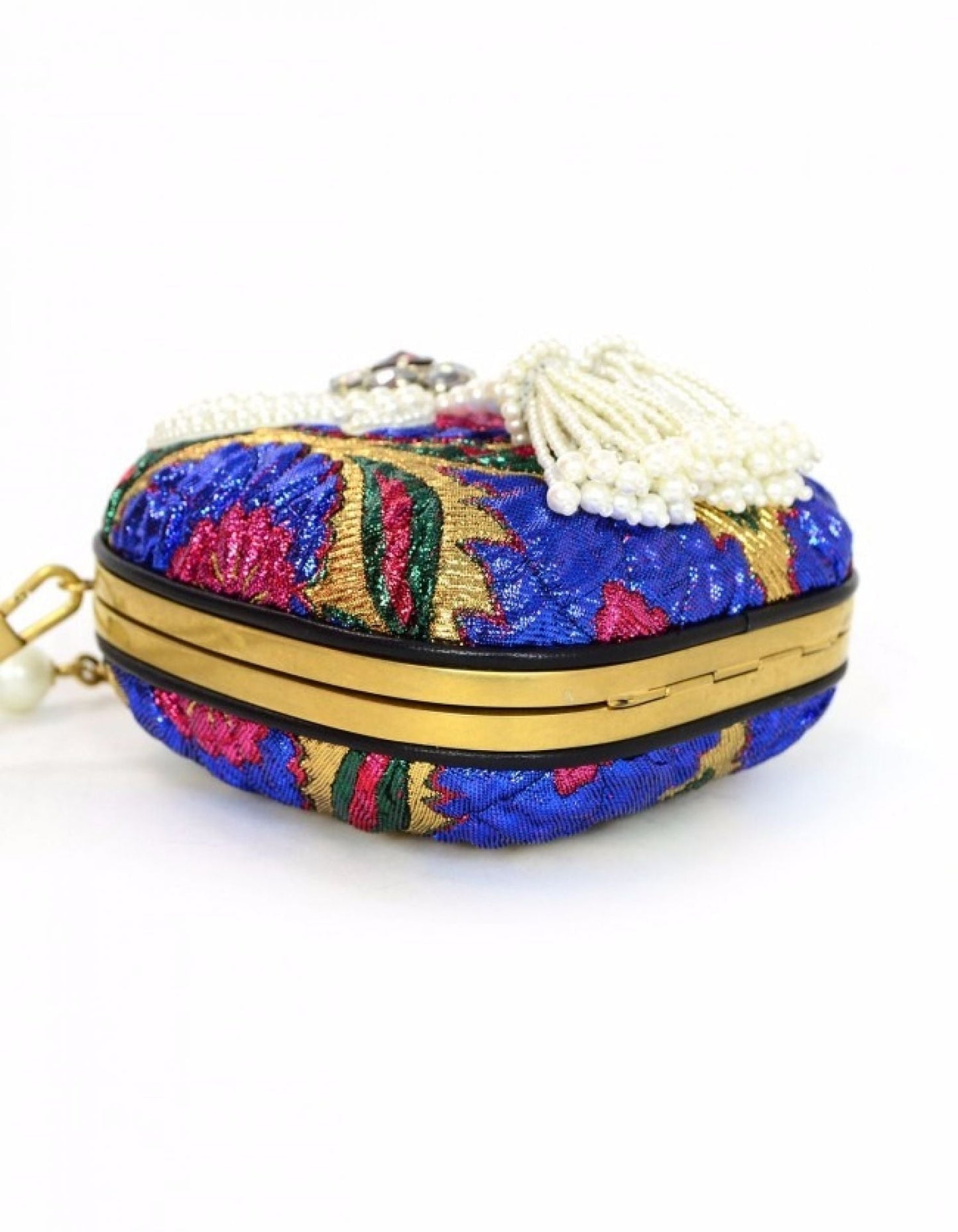 Gucci Multi-Color Brocade Broadway Faux Pearl Embellished Minaudiere