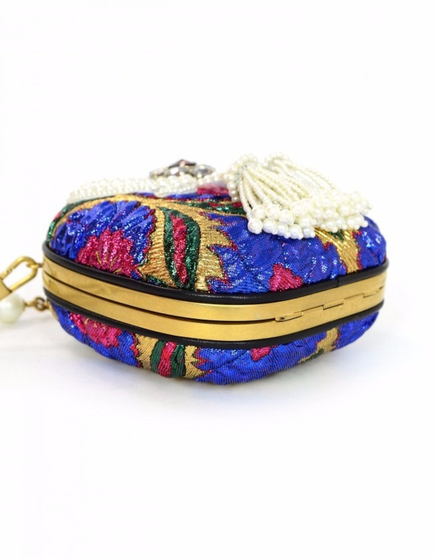 Gucci Multi-Color Brocade Broadway Faux Pearl Embellished Minaudiere