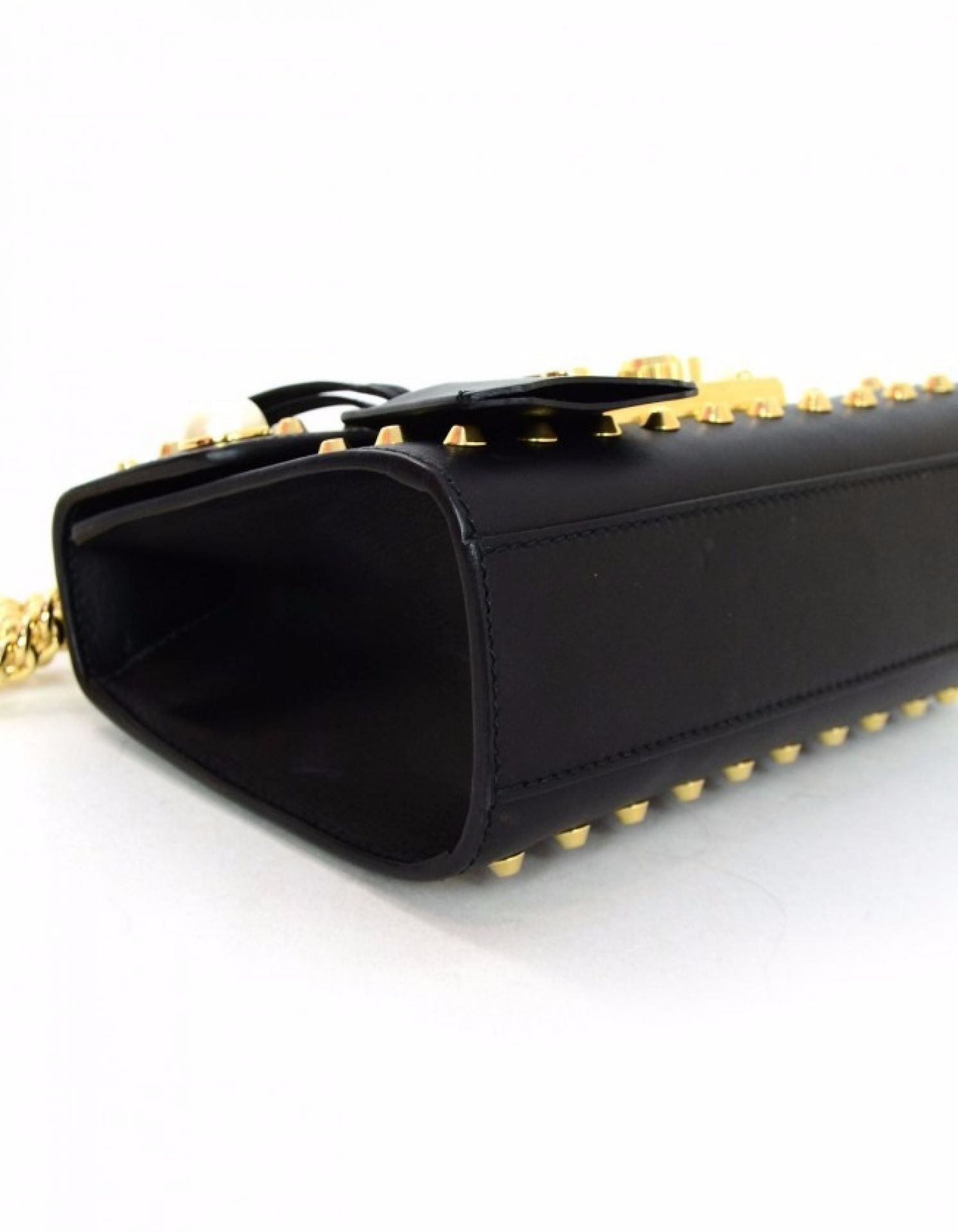 Gucci Black Leather & Faux Pearl Studded Padlock Shoulder Bag