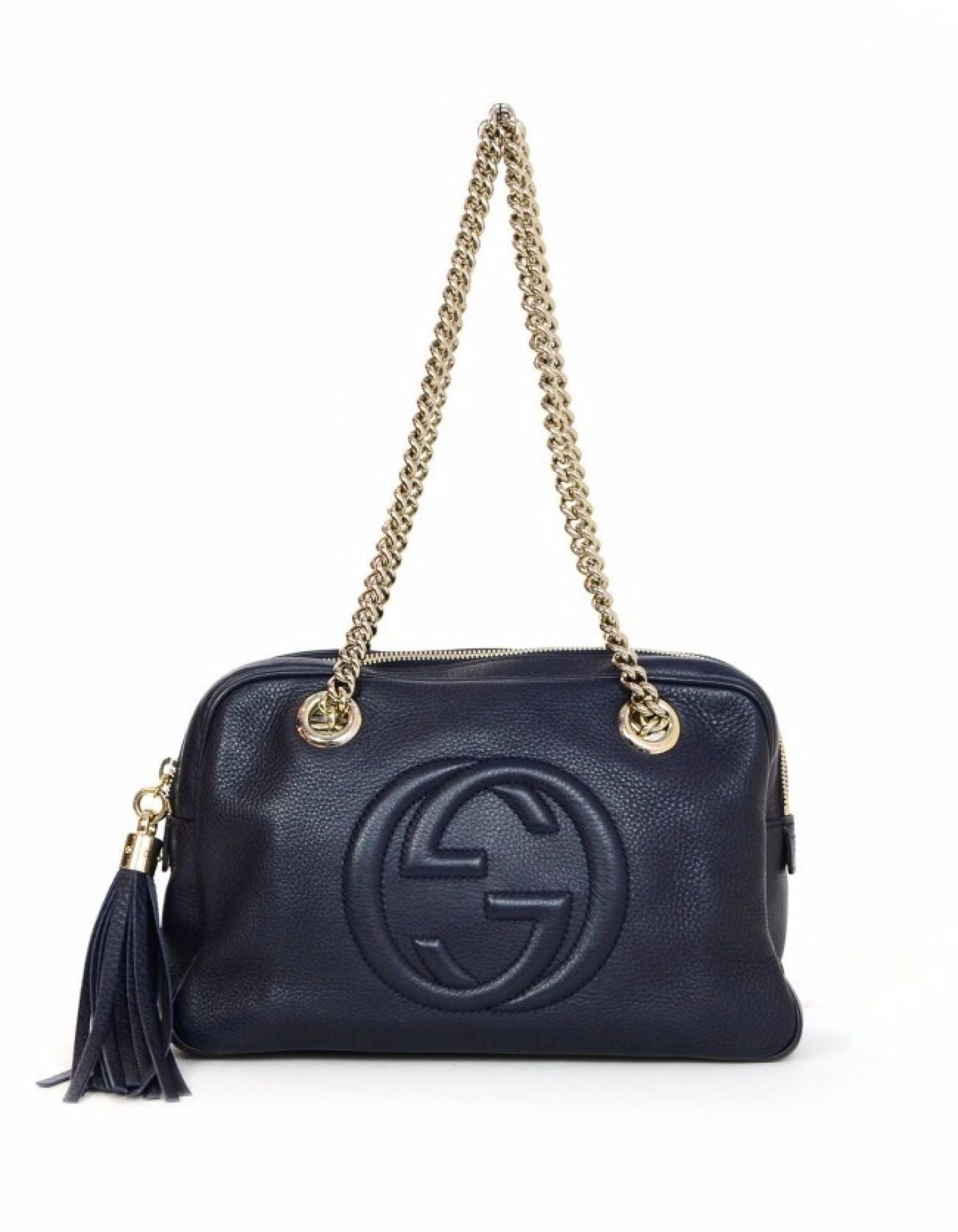 Gucci Navy Leather Soho Chain Zip Top Shoulder Bag