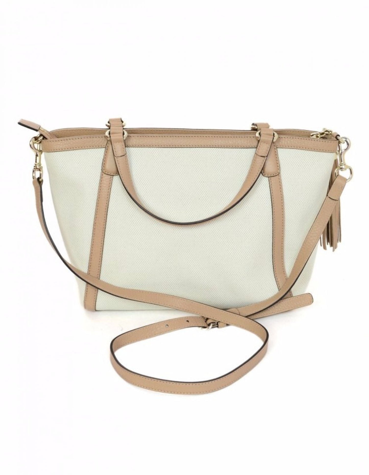 Gucci Off-White Canvas & Beige Leather Soho Satchel Bag