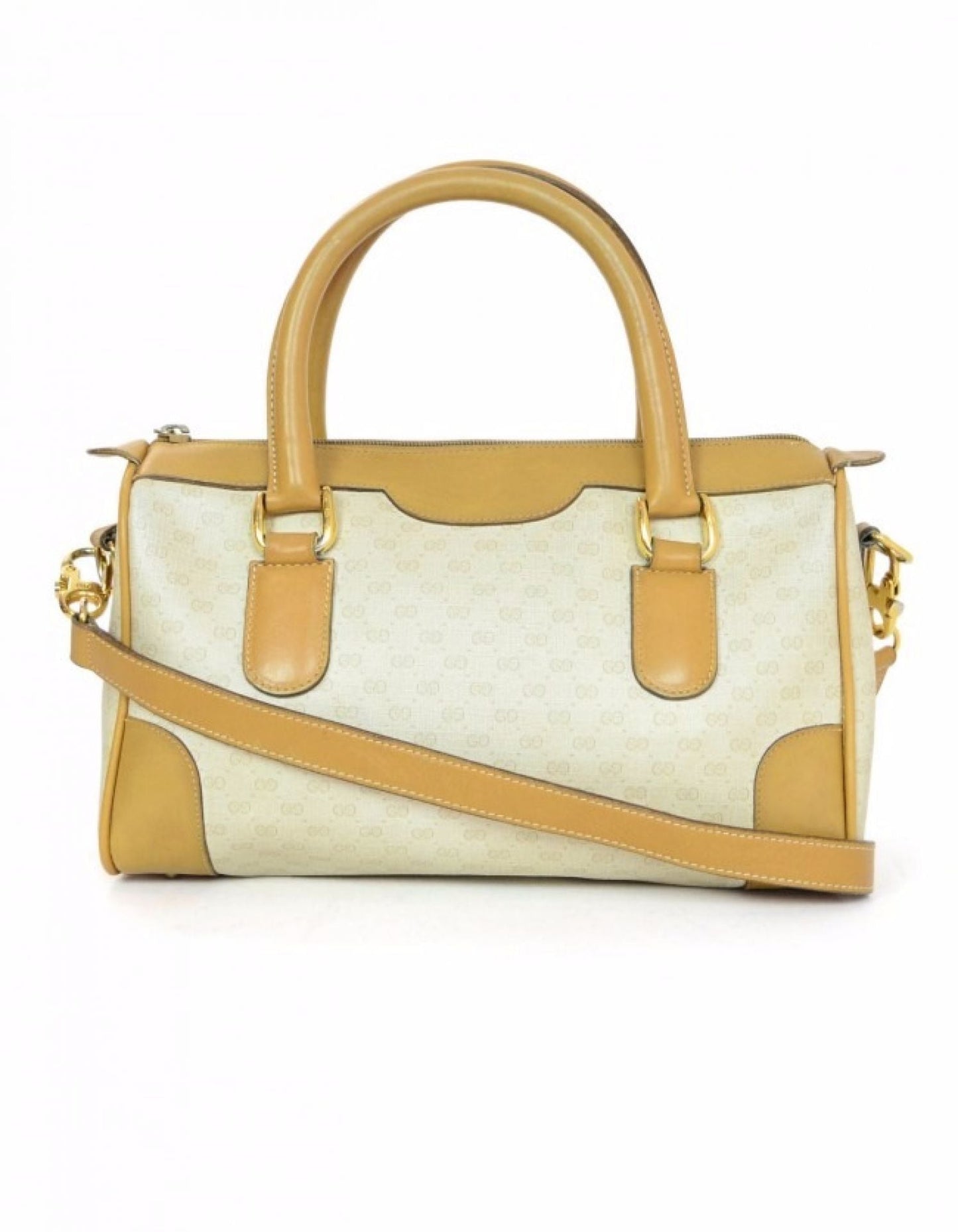 Gucci Beige & Tan Monogram Boston Bag