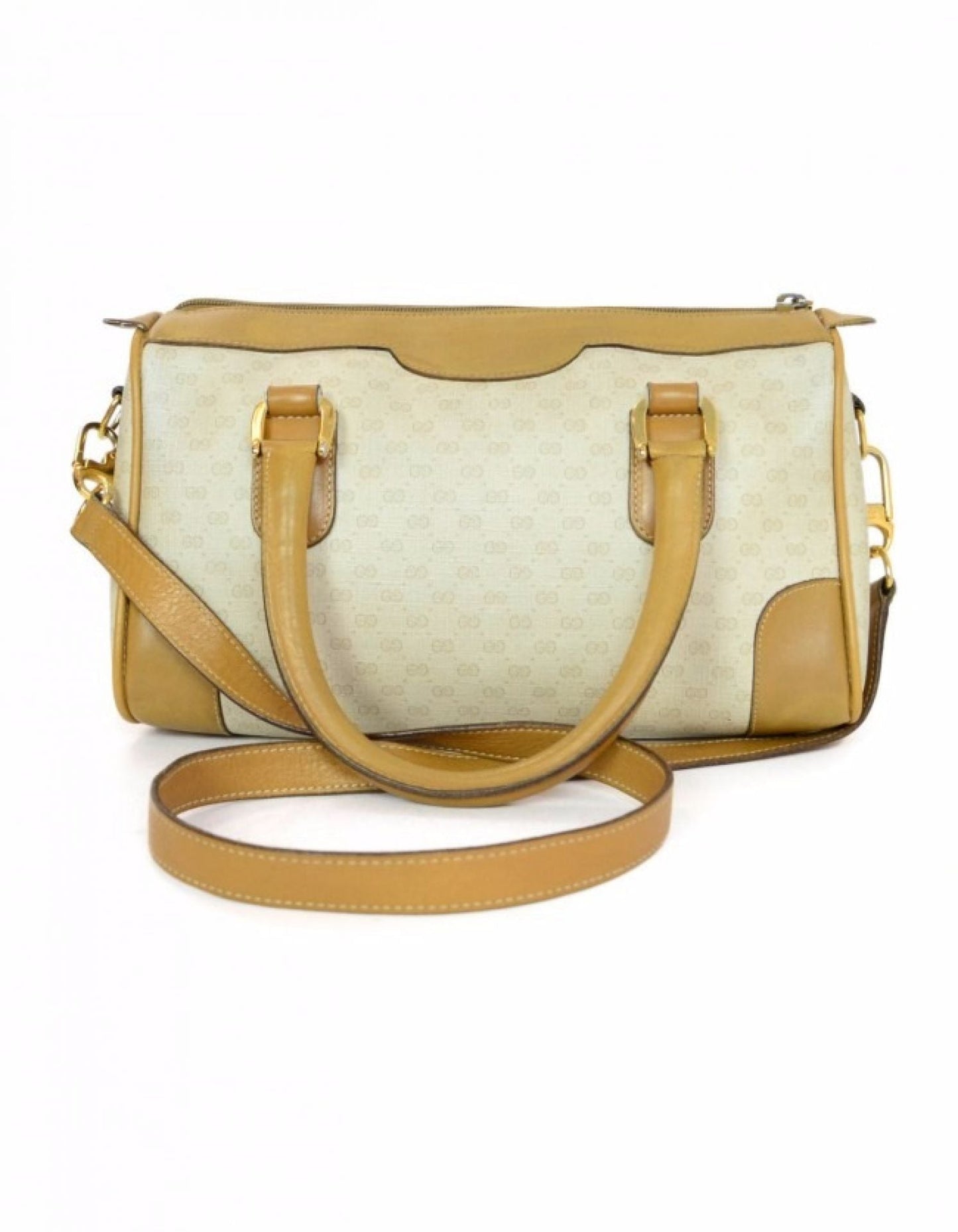 Gucci Beige & Tan Monogram Boston Bag