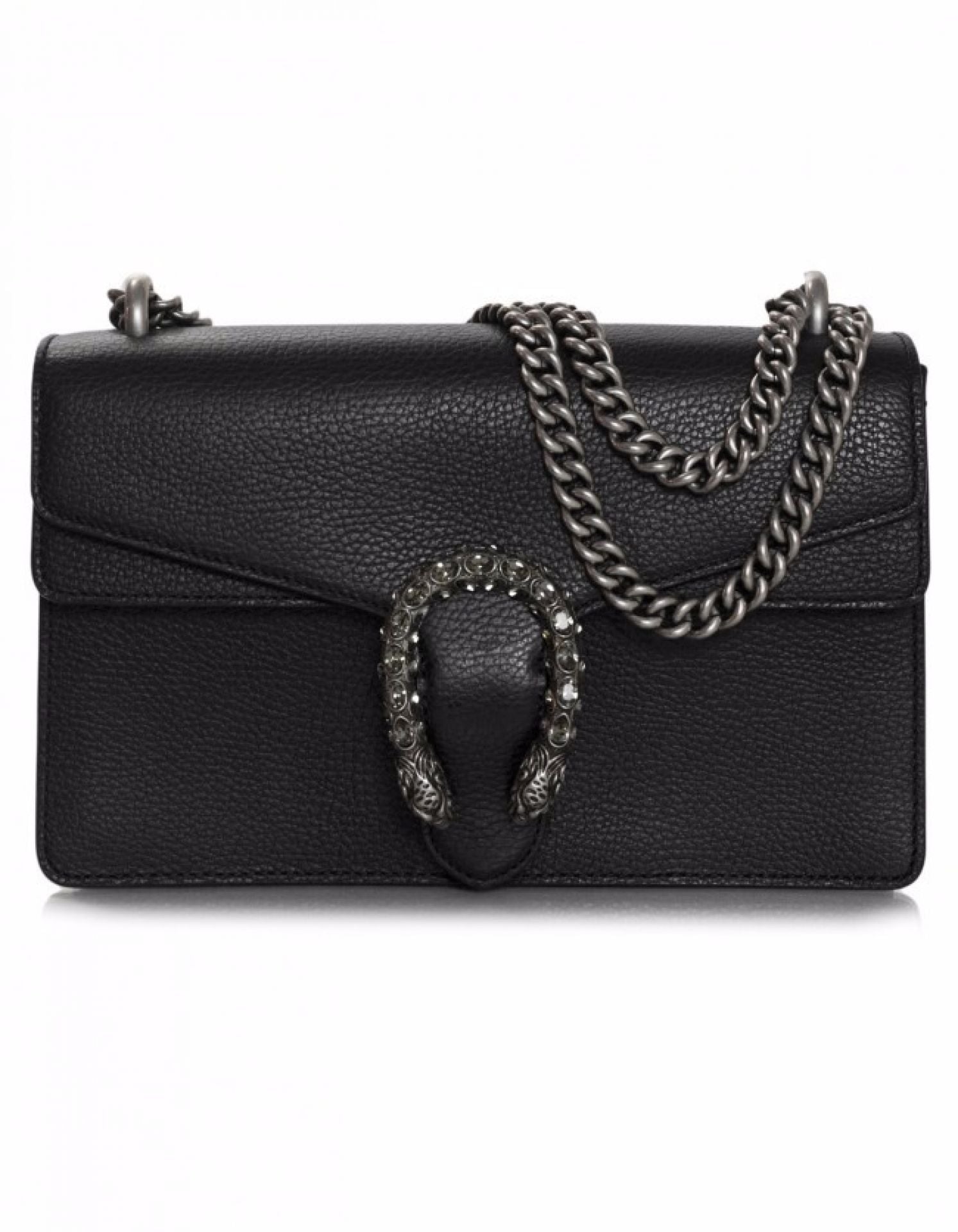 Gucci Black Leather Small Crystal Dionysus Flap Bag