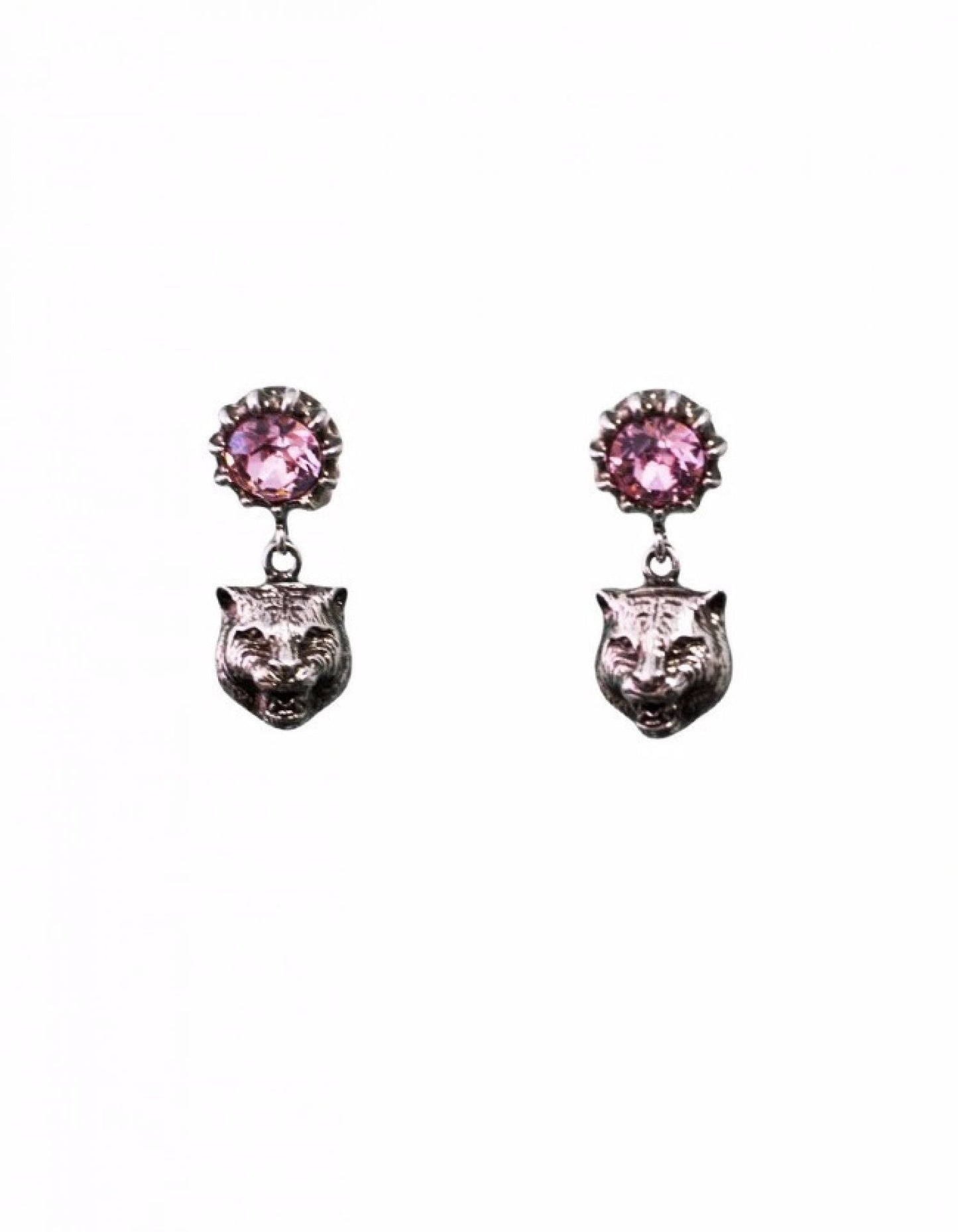 Gucci Pink Crystal Stud Earrings with Feline Head