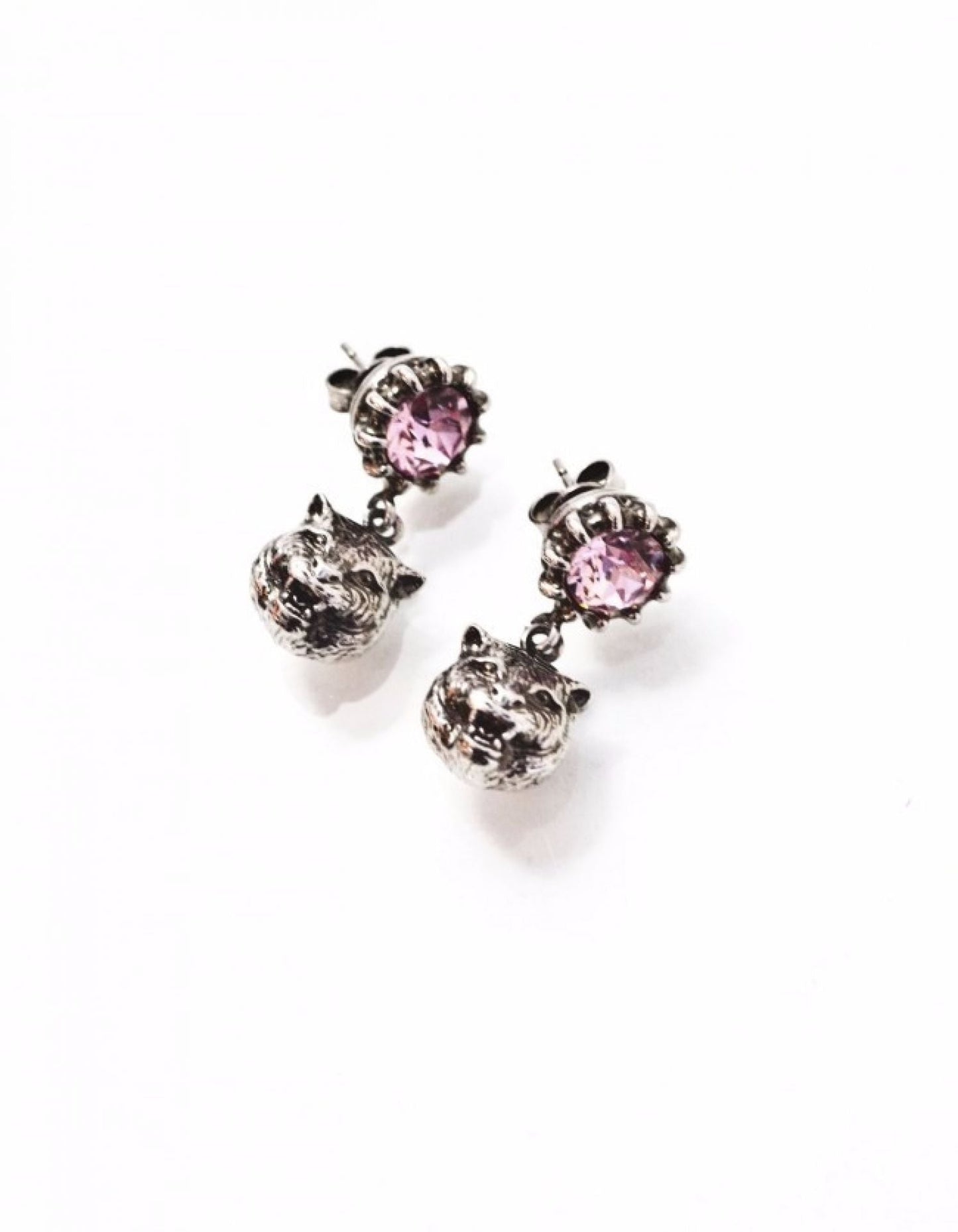 Gucci Pink Crystal Stud Earrings with Feline Head