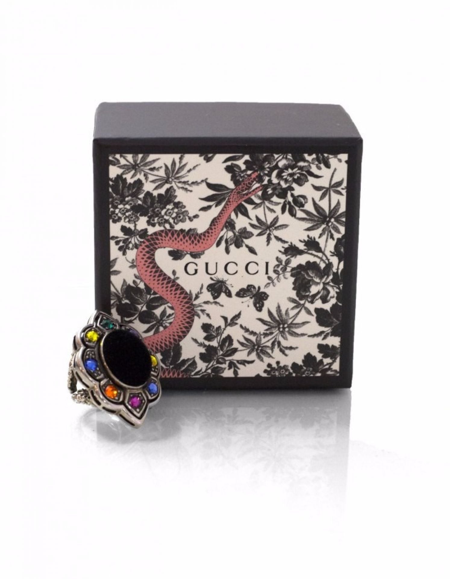 Gucci Black Velvet & Crystal Ring Sz 5