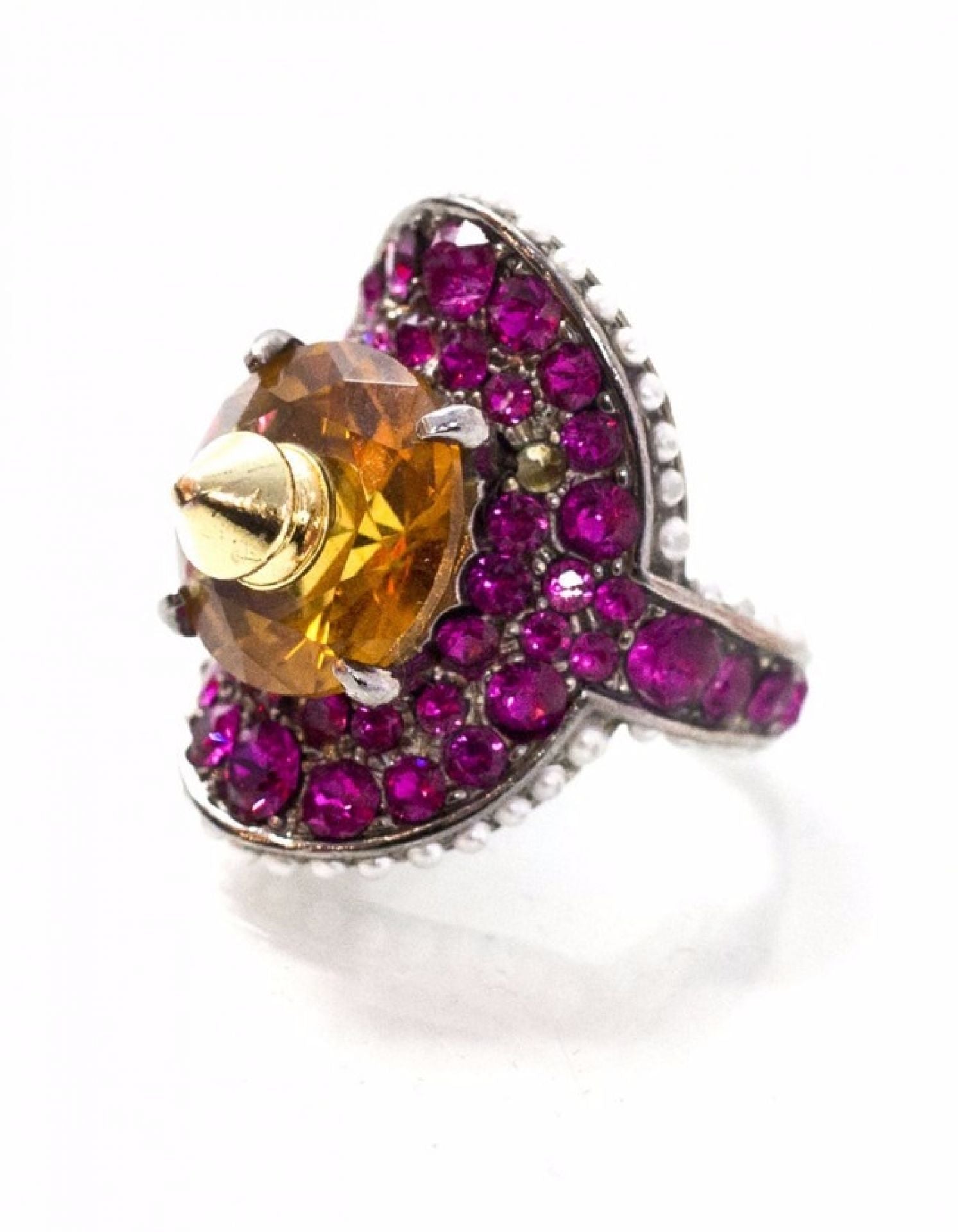 Gucci Pink & Orange Crystal Ring Sz 6.5