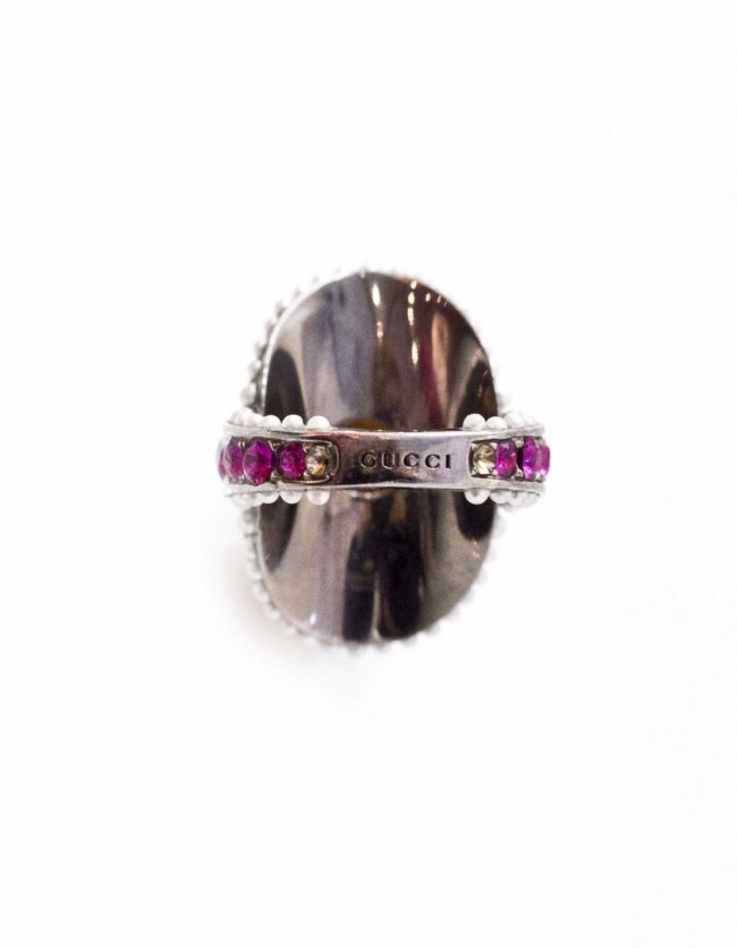 Gucci Pink & Orange Crystal Ring Sz 6.5
