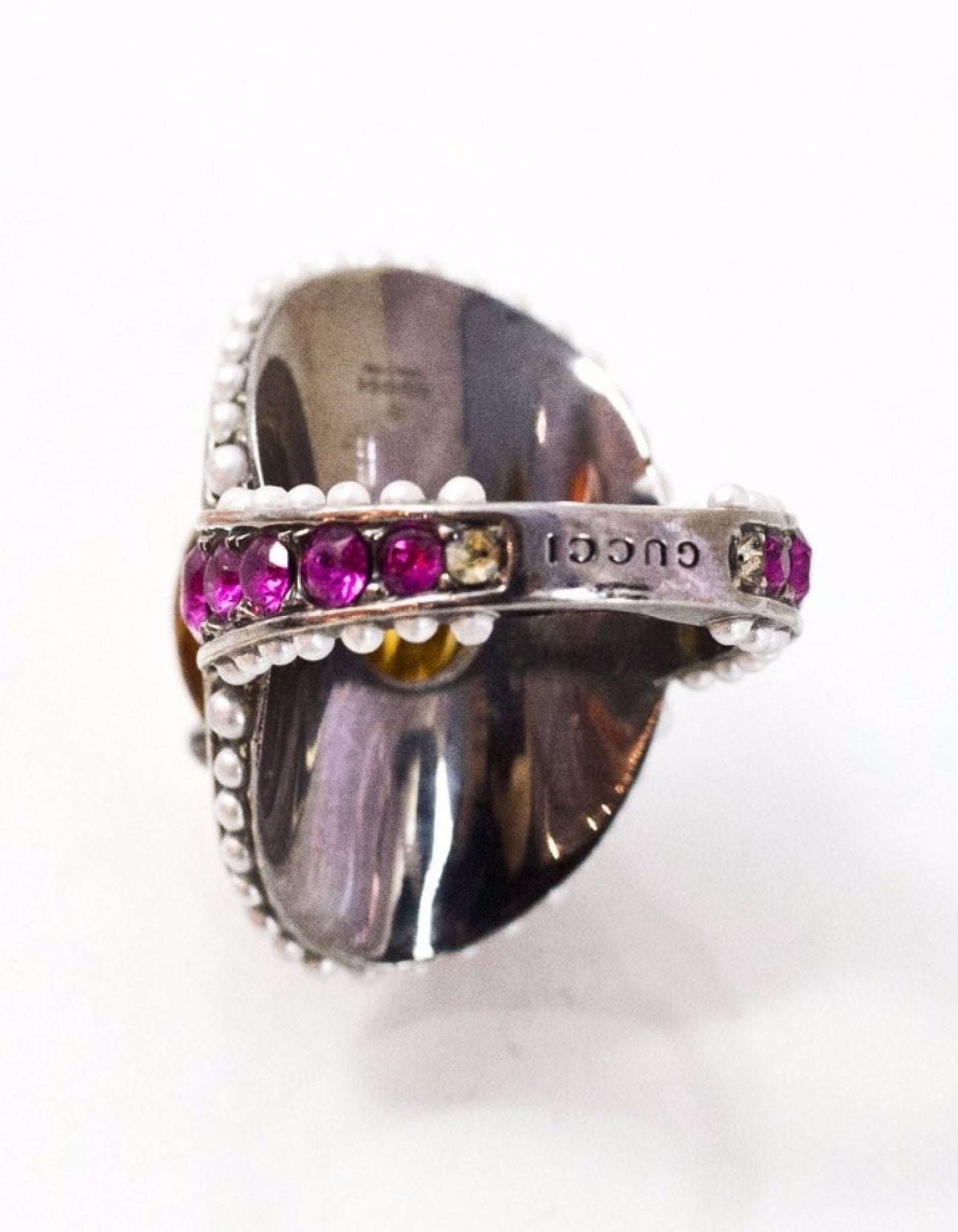 Gucci Pink & Orange Crystal Ring Sz 6.5