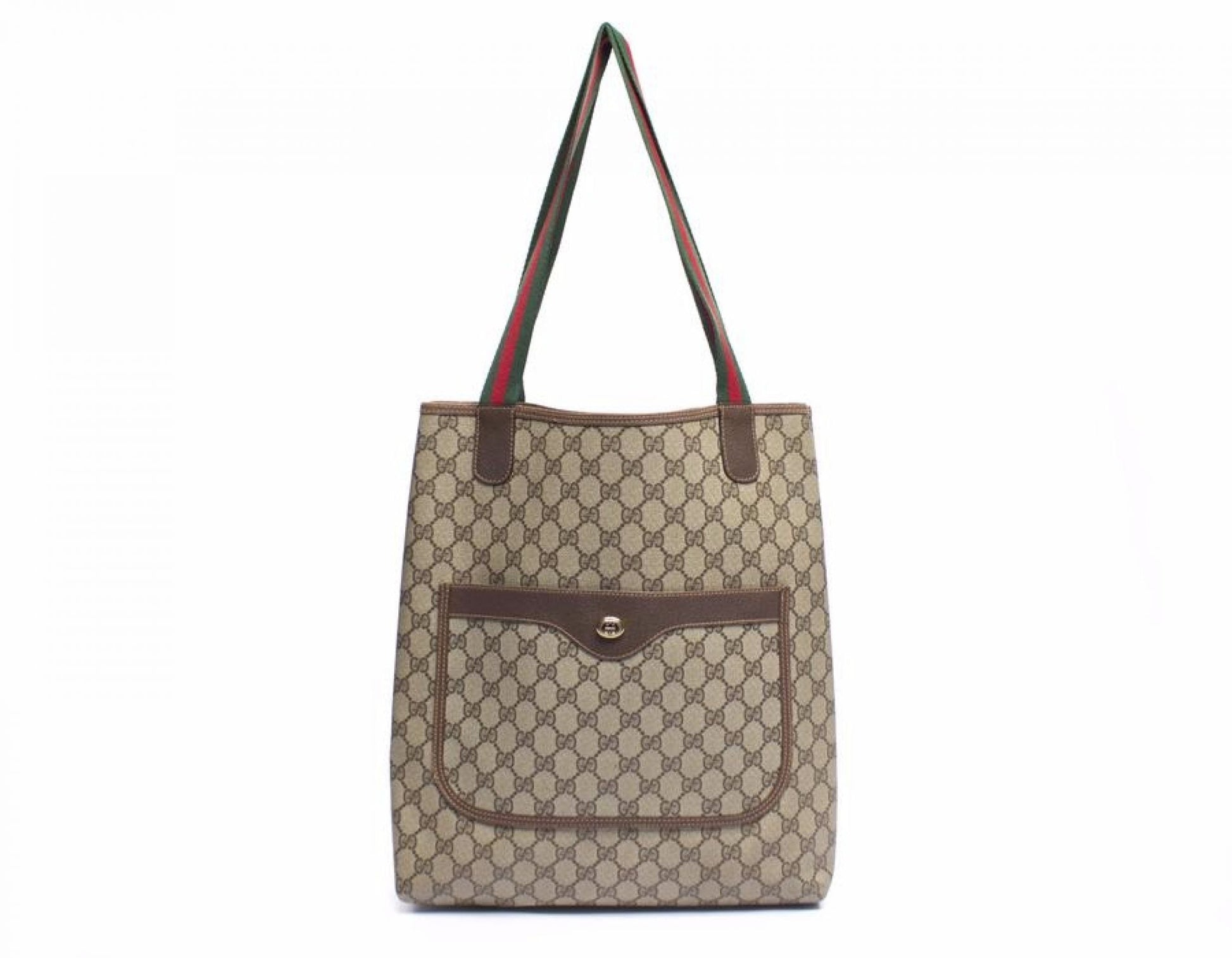 Gucci Beige Monogram Canvas Web Handle Tote Bag