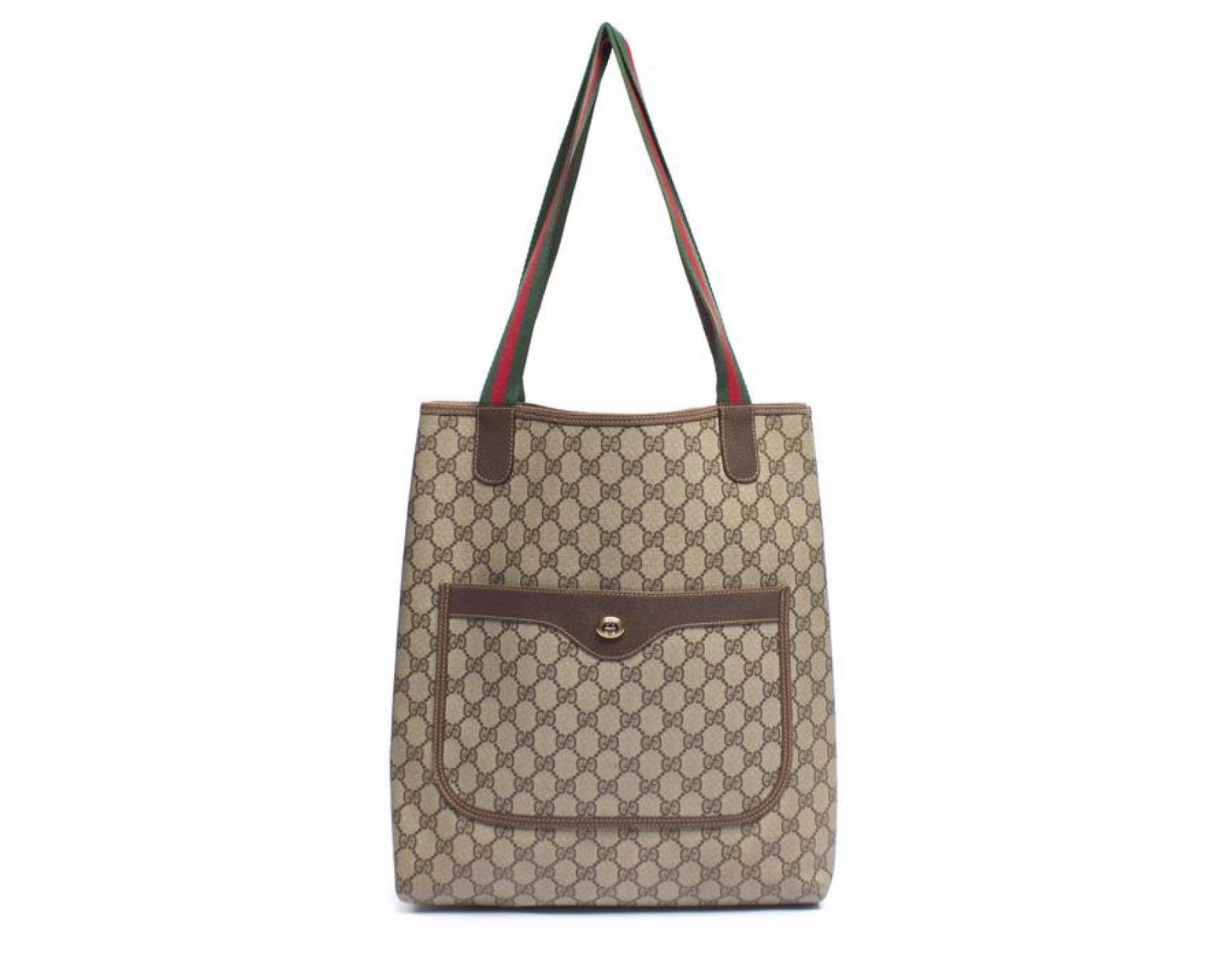 Gucci Beige Monogram Canvas Web Handle Tote Bag