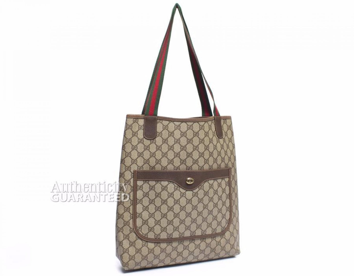 Gucci Beige Monogram Canvas Web Handle Tote Bag