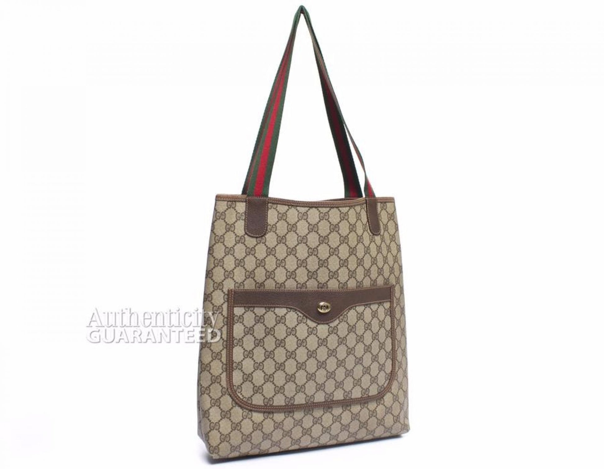 Gucci Beige Monogram Canvas Web Handle Tote Bag