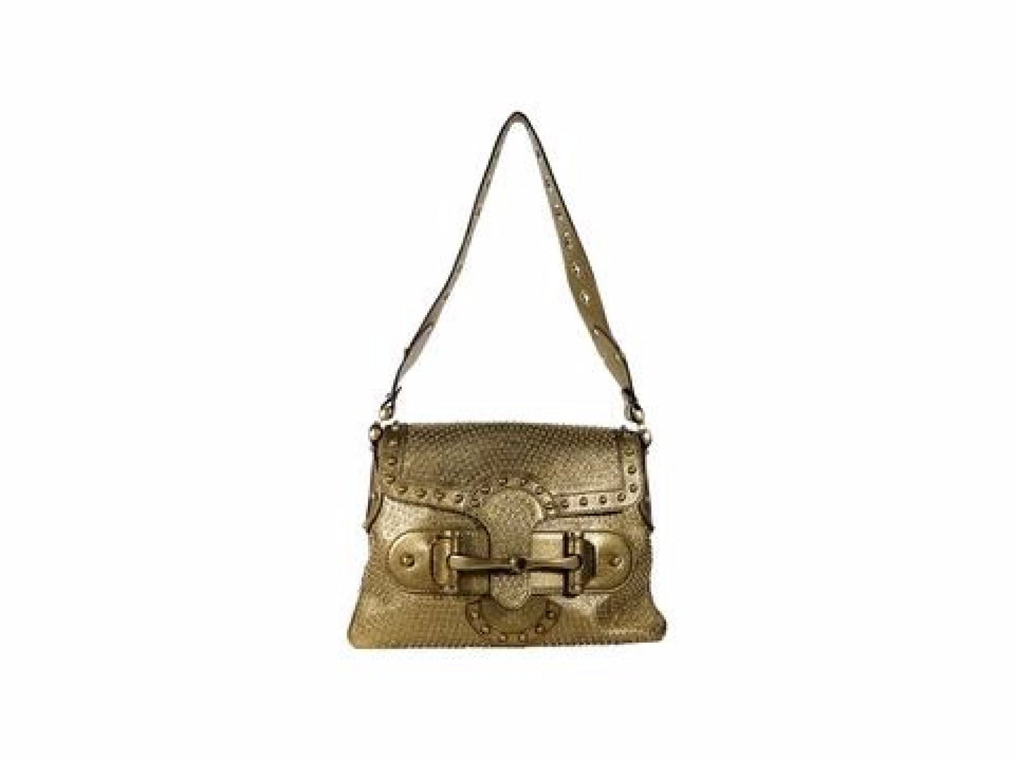 Metallic Gold Gucci Studded Leather Borchie Shoulder Bag
