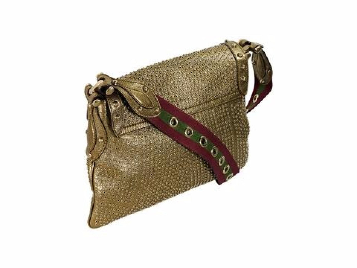 Metallic Gold Gucci Studded Leather Borchie Shoulder Bag