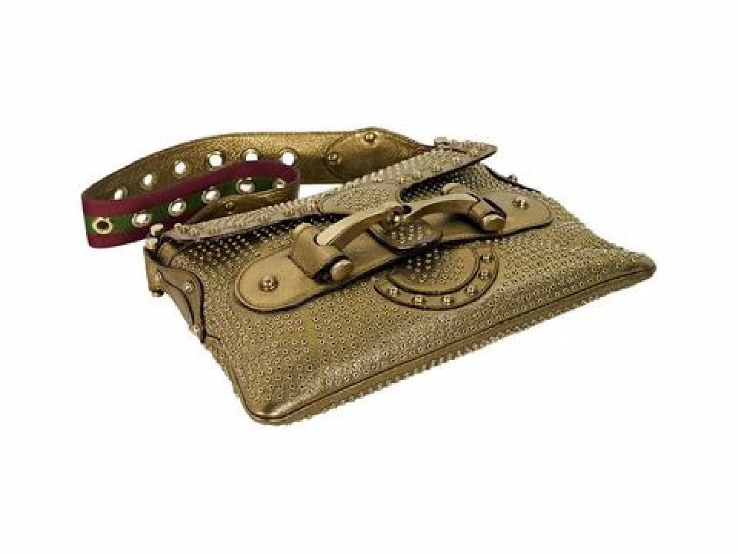 Metallic Gold Gucci Studded Leather Borchie Shoulder Bag
