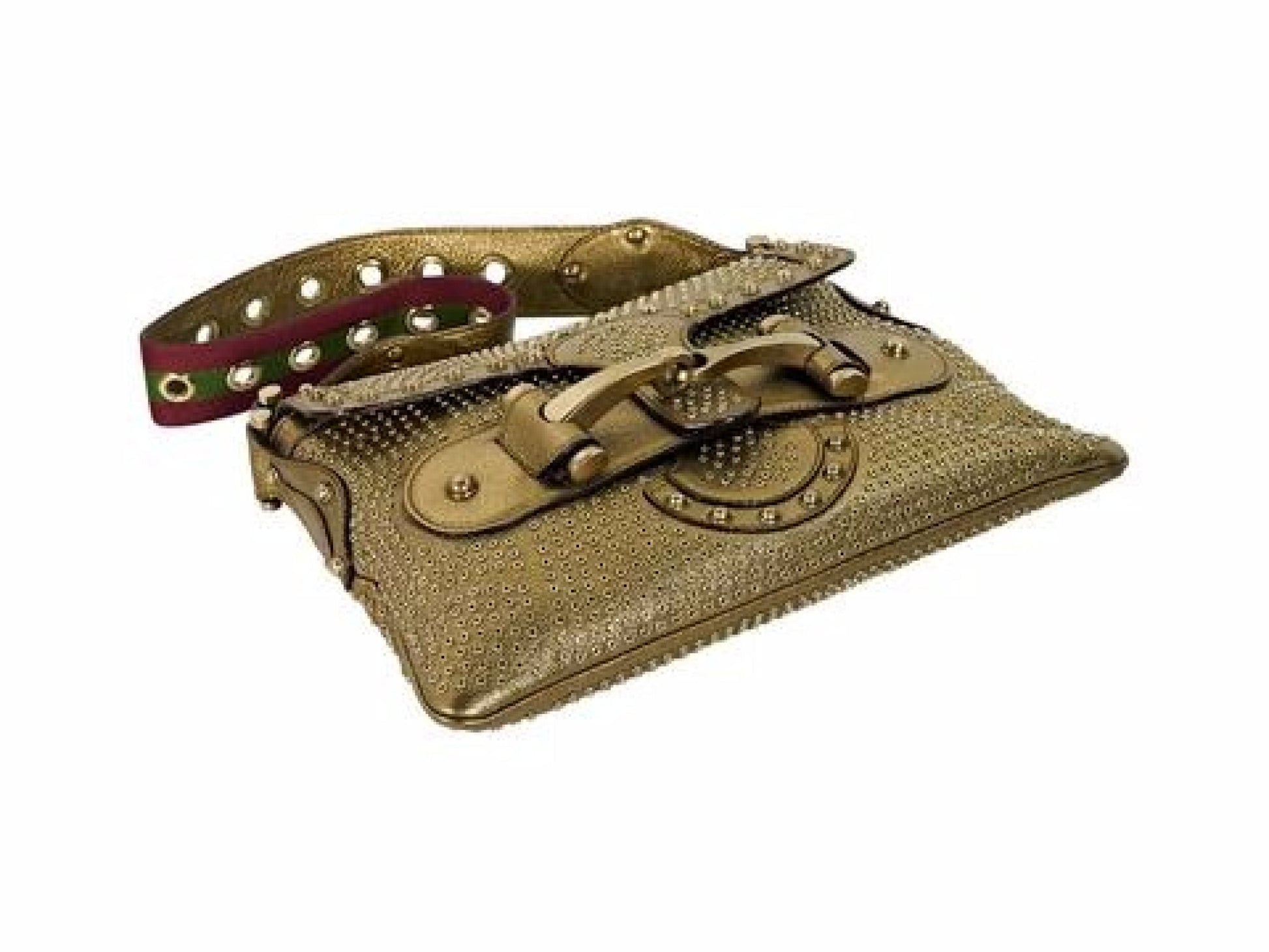 Metallic Gold Gucci Studded Leather Borchie Shoulder Bag