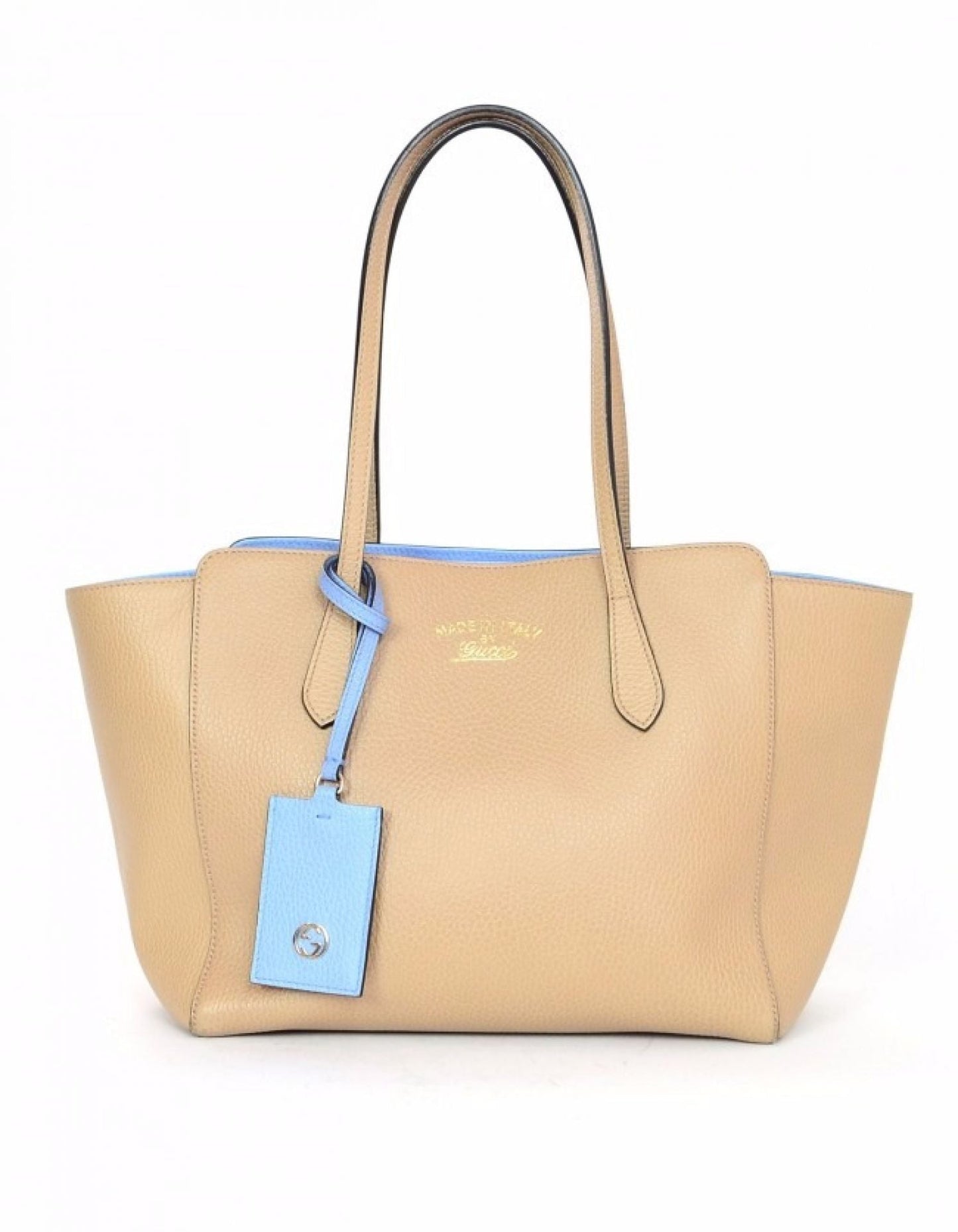 Gucci Beige/Blue Pebbled Leather Small Swing Tote Bag