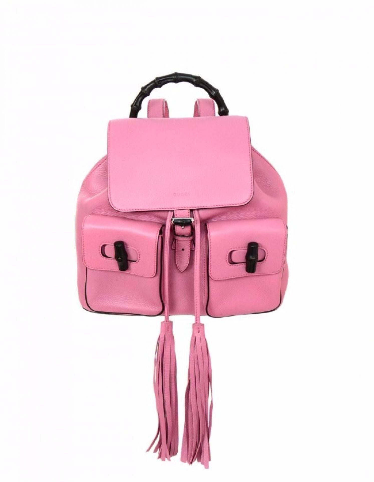 Gucci Glossy Pink Medium Bamboo Backpack Bag