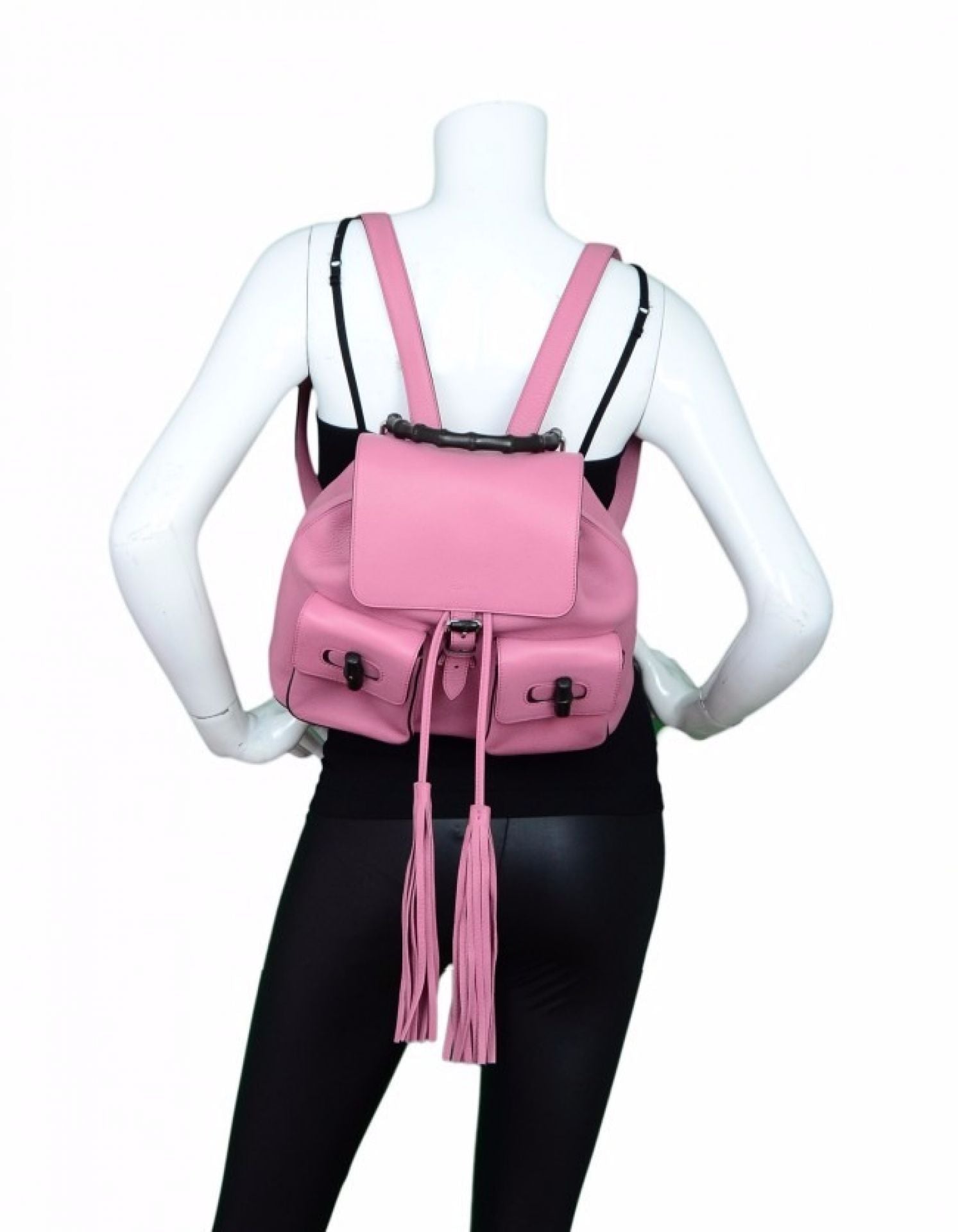 Gucci Glossy Pink Medium Bamboo Backpack Bag