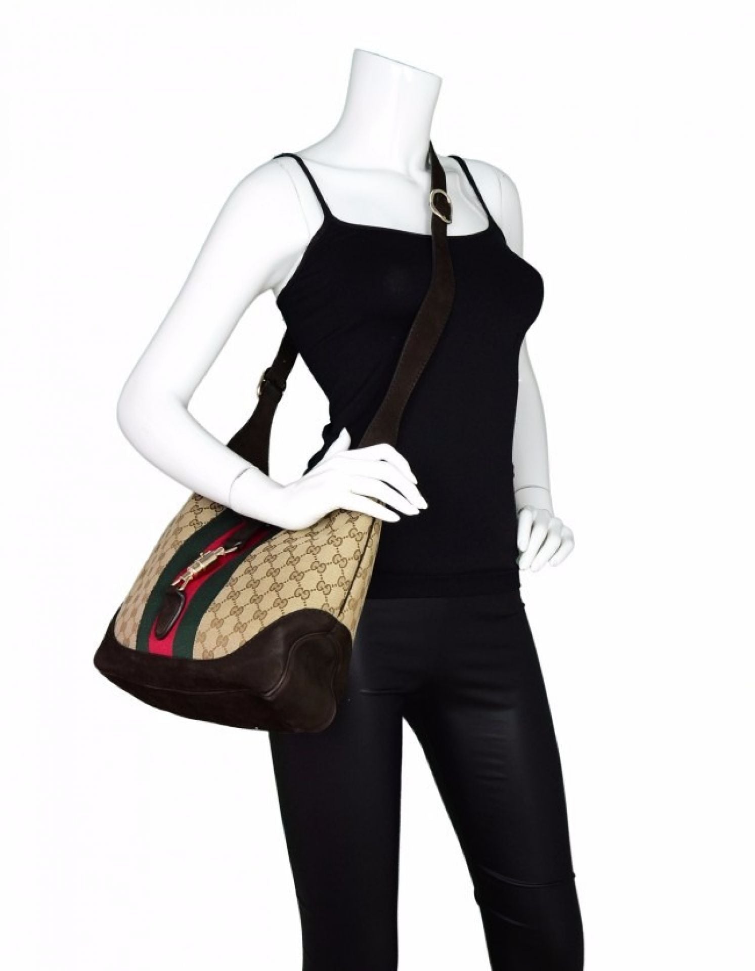 Gucci Monogram Canvas Suede Jackie GG Convertible Bag