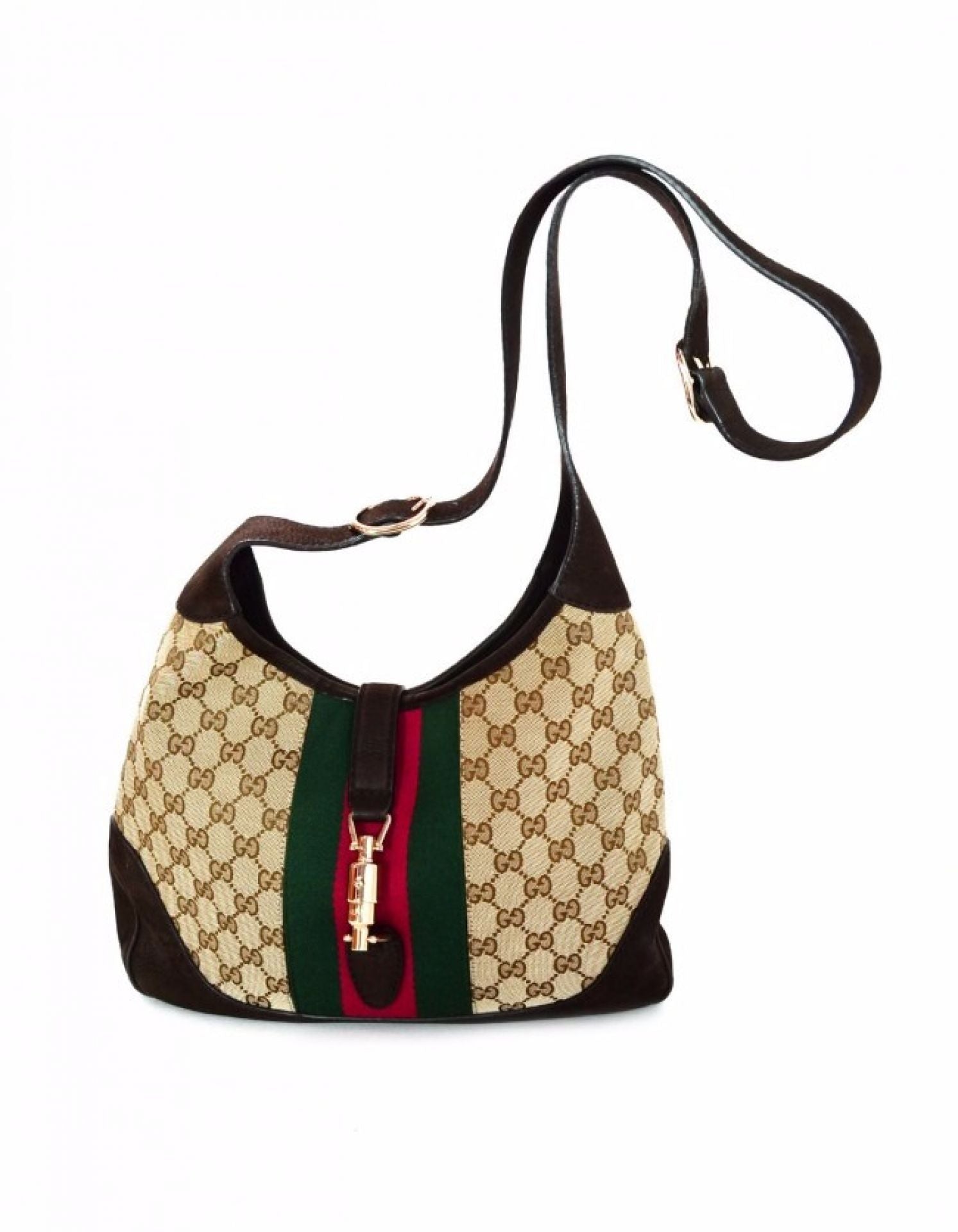 Gucci Monogram Canvas Suede Jackie GG Convertible Bag